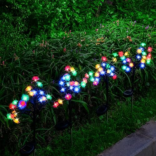 Miniatura 8 de mopha Luces solares de jardín, paquete de 2 luces solares de flores para exteriores, impermeables, 2 modos de luces solares de cerezo decorativas
