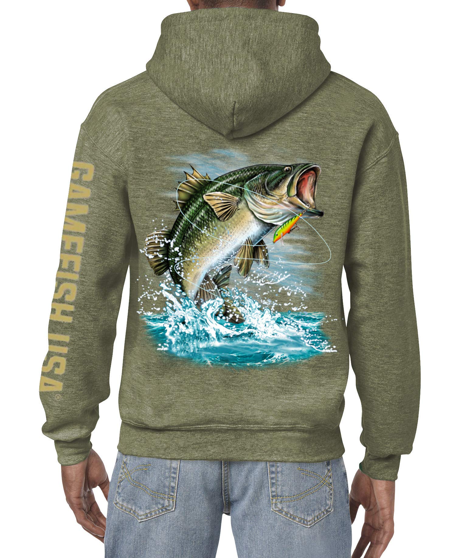 GAMEFISH USA Pullover Fleece Hooded Fishing Sweatshirt Bass Fishing Hoodie