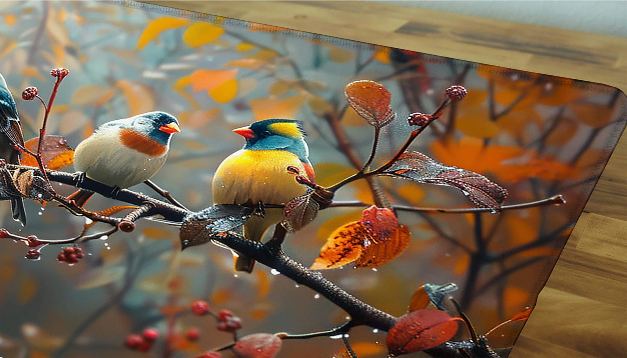 Żółta podkładka pod mysz XXL, podkładka na biurko, 1200 x 600 cm, szyte krawędzie, podkładka pod mysz, gumowa podstawa, ptak, podkładka pod mysz, stabilna przyczepność na gładkich powierzchniach,