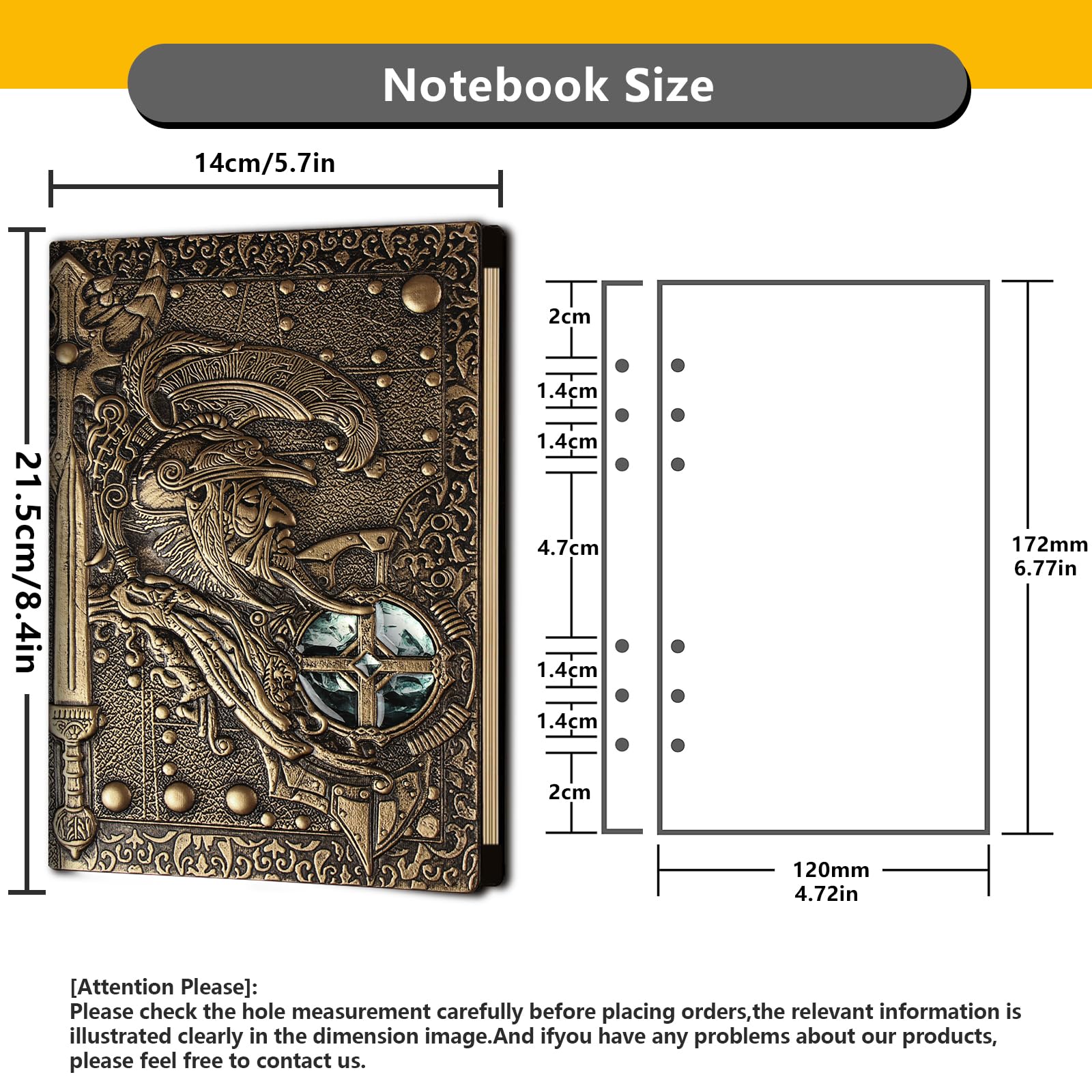 DDFE - Diario DND, Quaderno in Pelle 3D in Rilievo, Libro Vintage da 400 Pagine con Raccoglitore Ricaricabile a 6 Anelli per Accessori di Dadi Dungeons and Dragons D&D, Giochi di Ruolo, Ottimi Regali