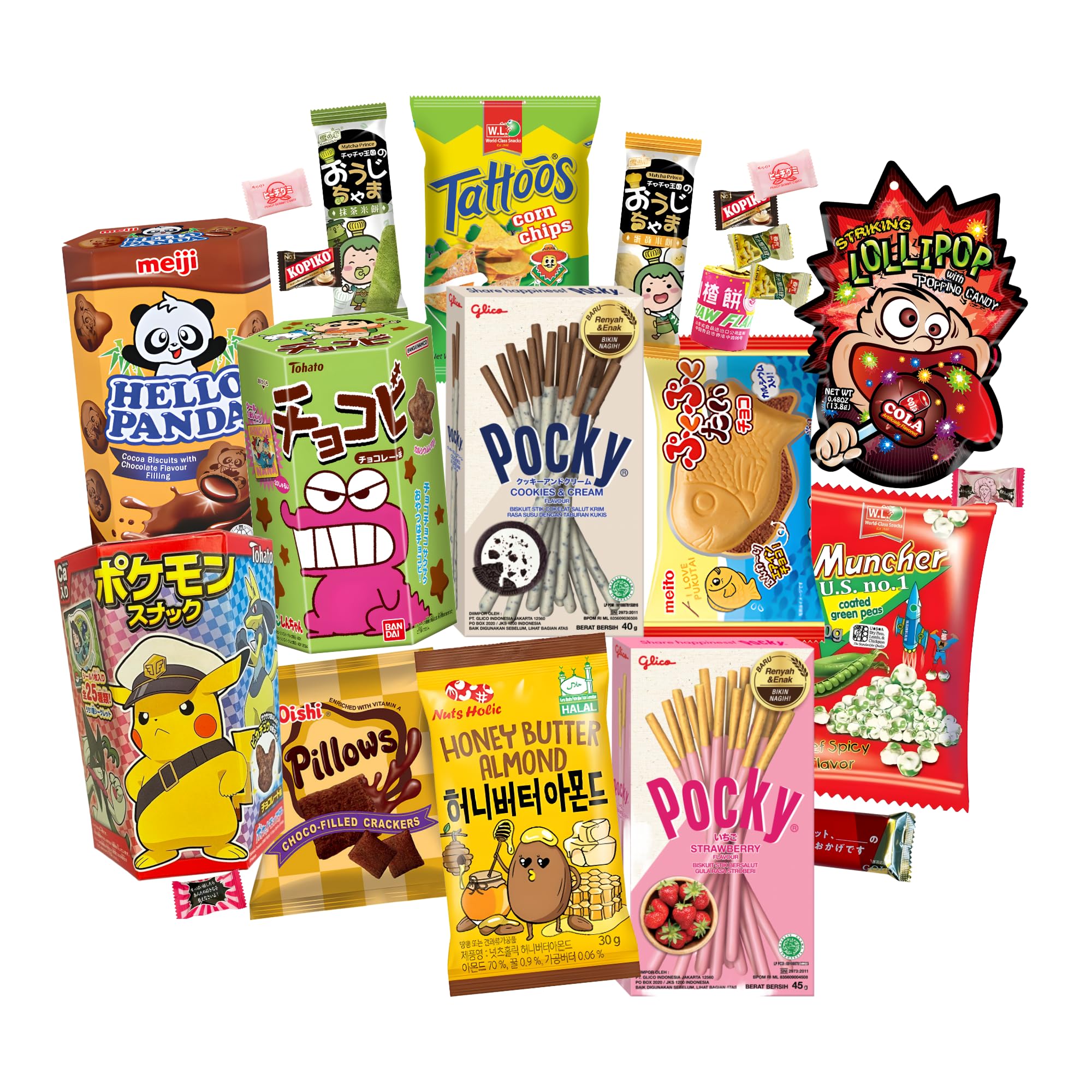 Asiatische Süßigkeiten Box Snacks Candy Jelly Chips Cracker aus Thailand Taiwan Japan Korea China Philippinen mit über 30 Teilen Geschenk-Box Probierset Probierpaket