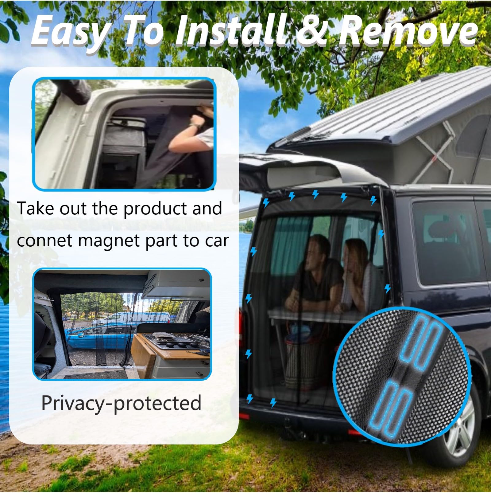 Auto Hintertür Insektenschutznetze für VW T6, Magnetische Wohnmobil Heckklappe Fliegengitter Sonnenschutz Moskitonetz Insektennetz Mesh Bildschirm Anti-Moskito Net Mit Doppelreißverschluss