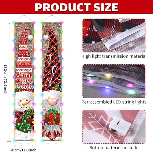Miniatura 2 de Irenare Pancarta de Navidad iluminada con luz LED, letrero de porche frontal de Navidad, muñeco de nieve, gnomo, cartel colgante de puerta para