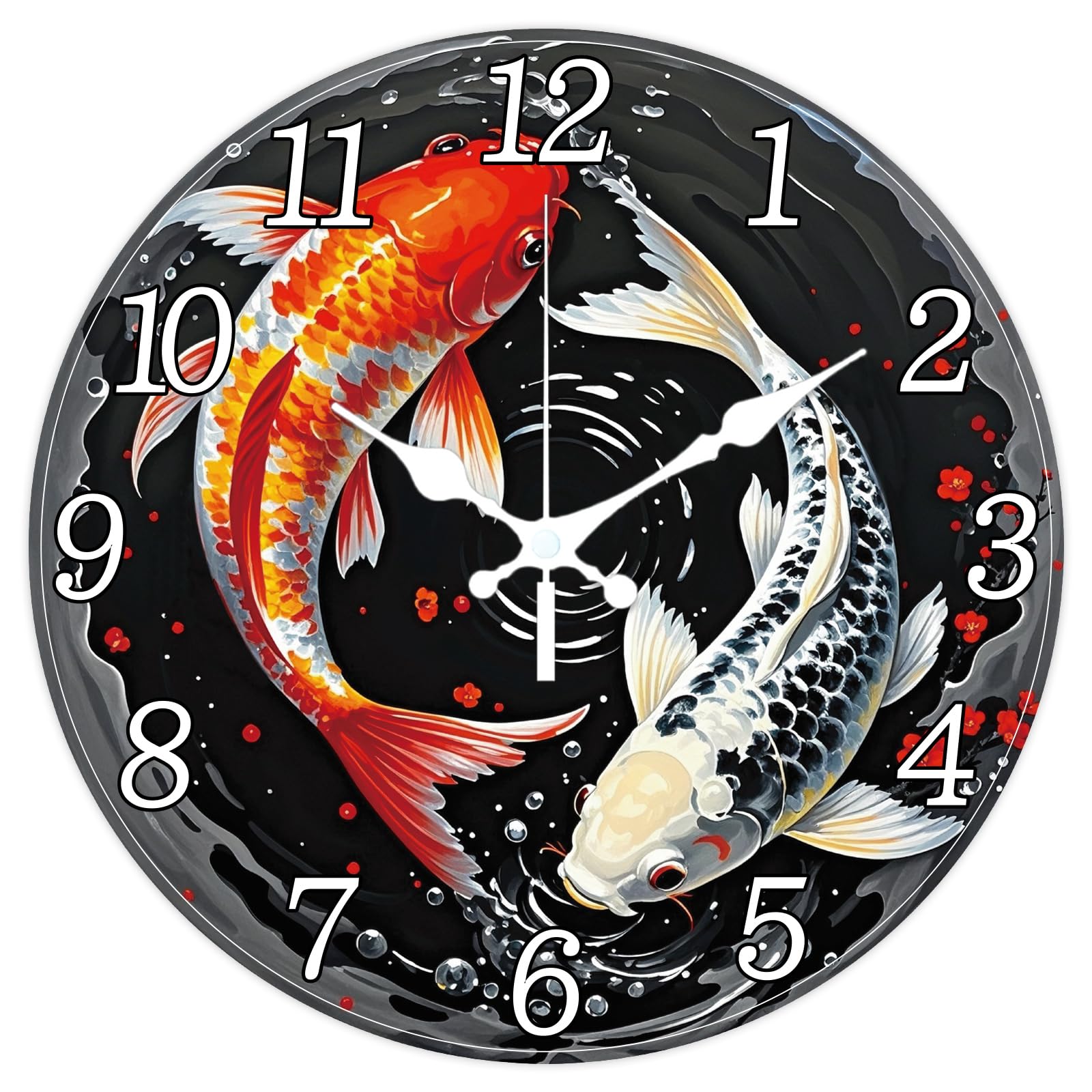 CHGCRAFT Fantasy Fish Wall Clock 12 Inch Oriental Style Clock Battery Operated Silent Non Ticking Yin and Yang Fish Round Decorative Clocks for Home Office Decoration