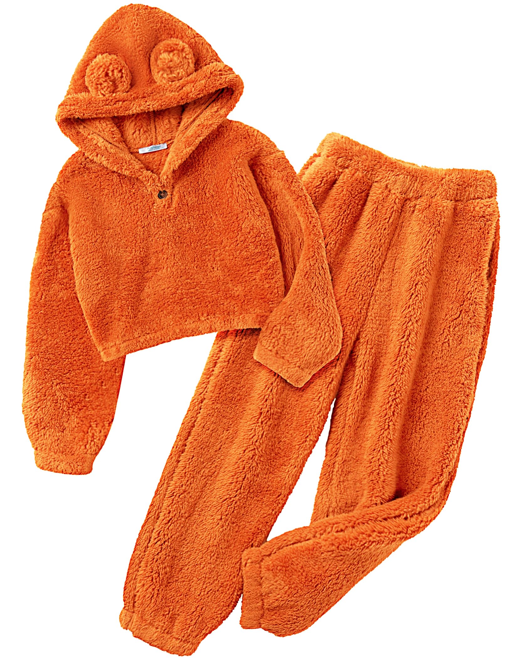 Arshiner Girls 2 Piece Outfits Fuzzy Sweatsuits Hoodie and Sweatpant Sets | Fuzzy Sweatsuits Set,Fall Winter Tracksuit,Long Sleeve Bear Ear Hoodie,Sweatpant with Pcokets,Clothing Set