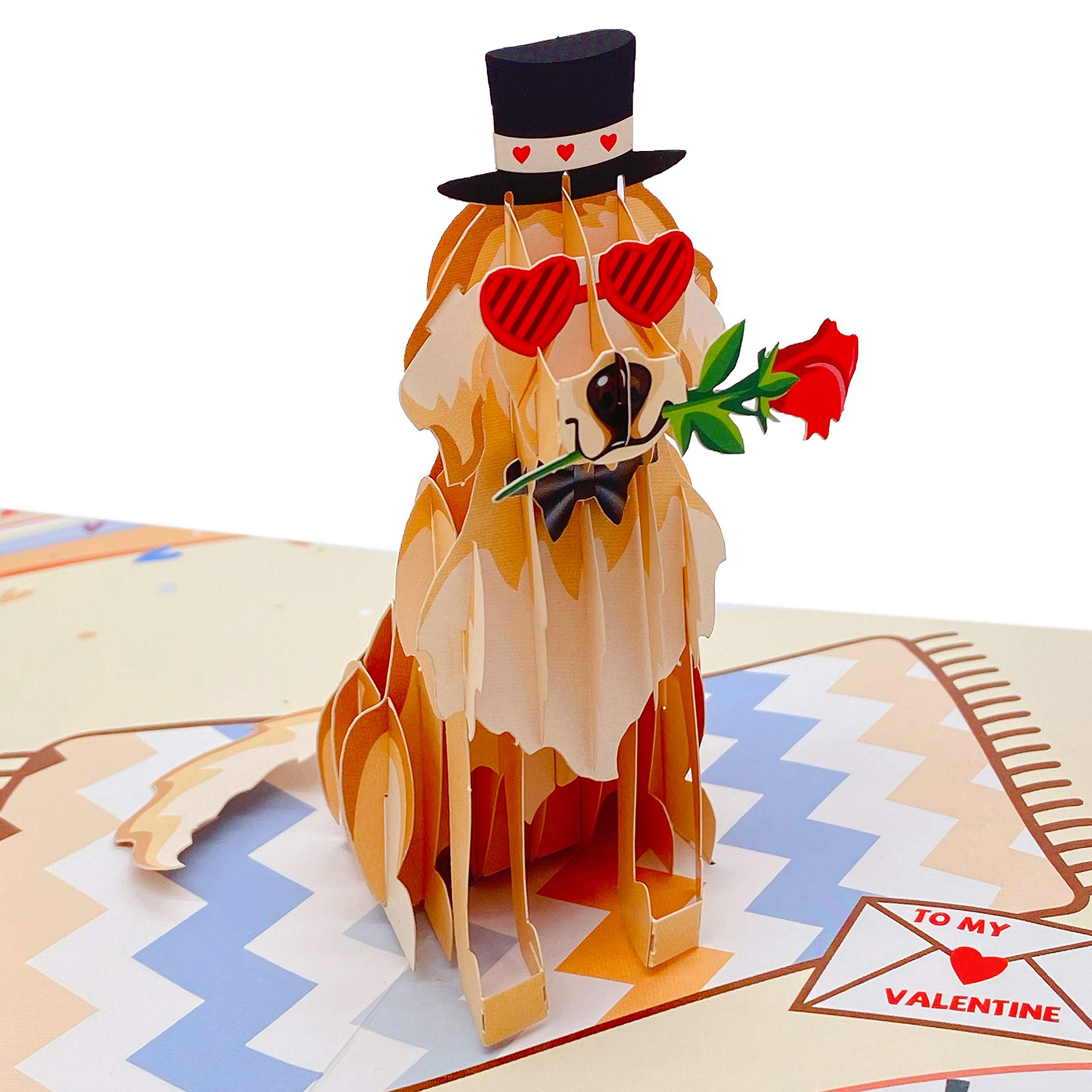 Liif Love Dog Happy Anniversary 3D Greeting Pop Up Card - Cute, Funny, Anniversary, Valentines Day, Golden Retriever Gift & Birthday Card For Wife, Husband, Girlfriend | With Envelop | Size 7 x 5 inch