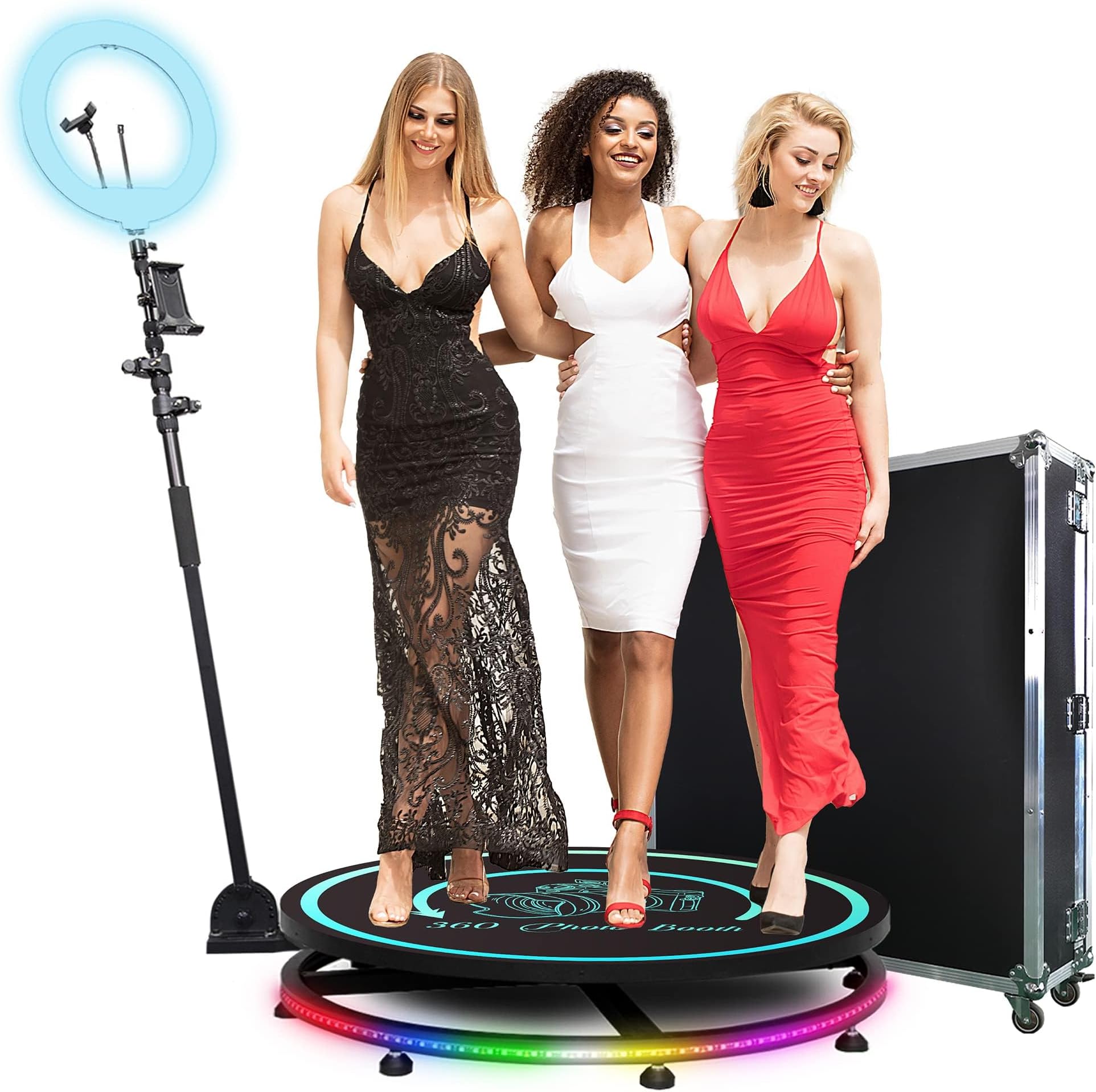 MWE 360 Photo Booth Machine with Flightcase, Logo Customisation, Software Remote Control, Automatic 360 Spin, for 3-4 People to Stand on, Suitable for Parties, Weddings, Rentals (31.5")