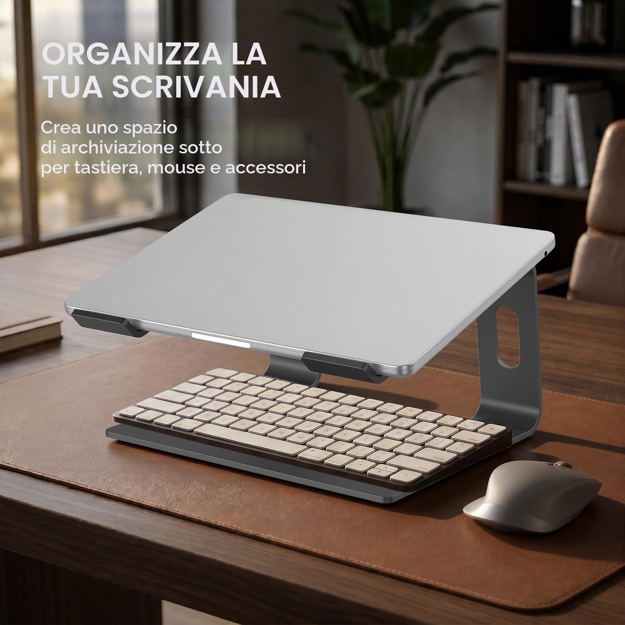 SOUNDANCE, Supporto sollevatore per notebook, in alluminio, ergonomico, da scrivania, compatibile con notebook da 10 a 15,6 pollici, grigio