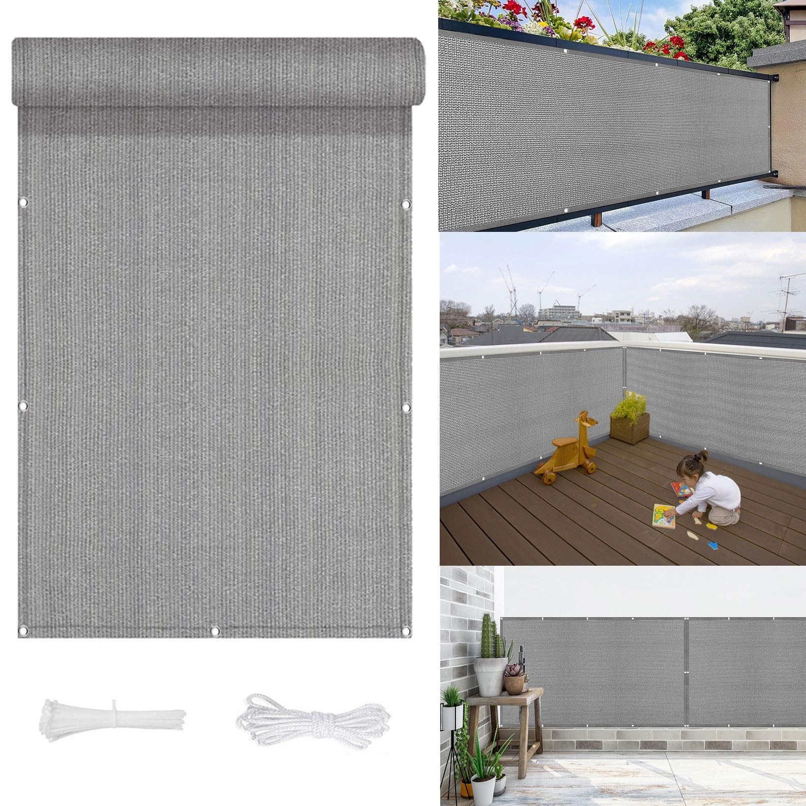 Brise vue pour balcon anti UV gris clair résistant pour terrasse