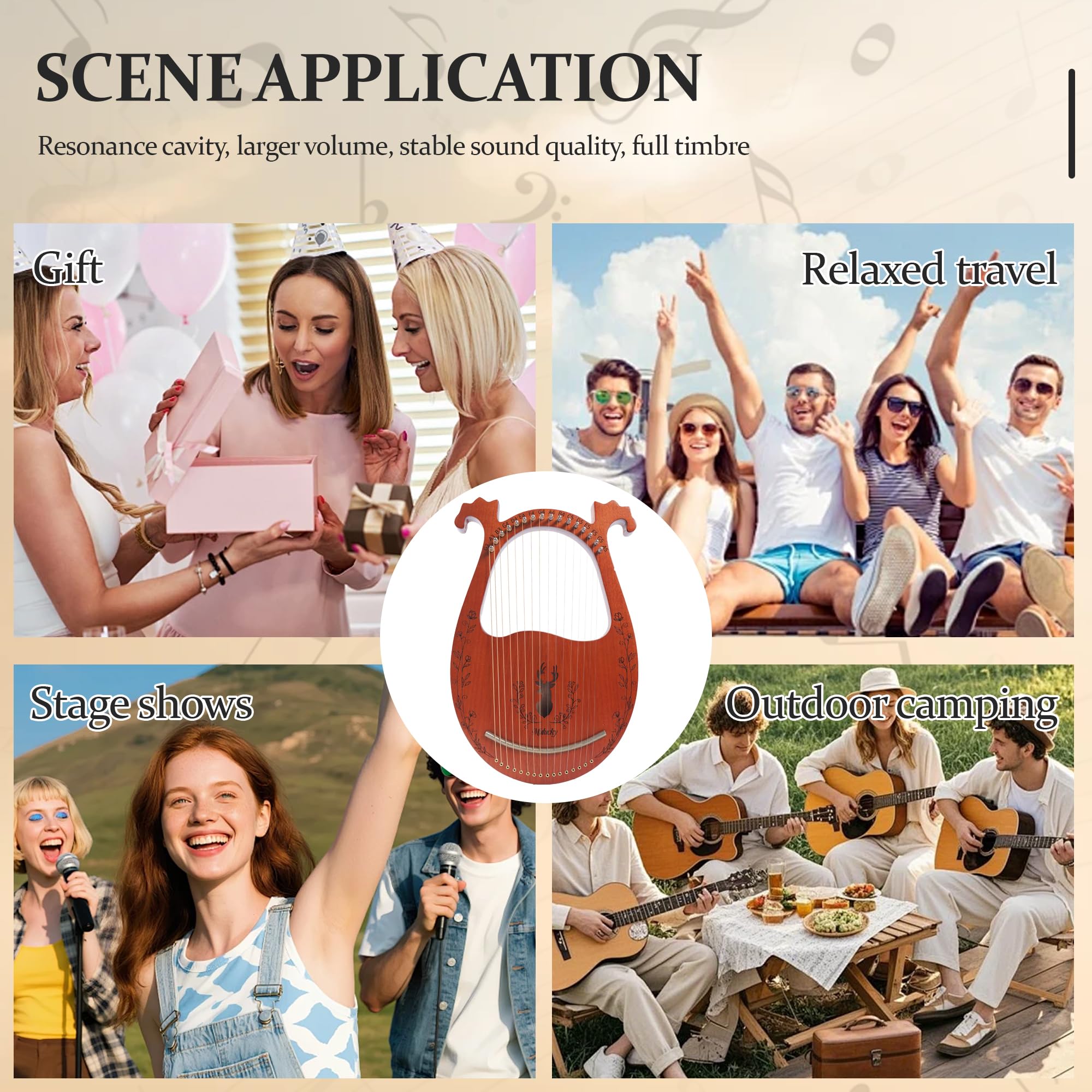 Mulucky Arpa a 16 corde in metallo, corpo in mogano, sella in rame, mini strumento musicale con chiave per accordatura e borsa per principianti