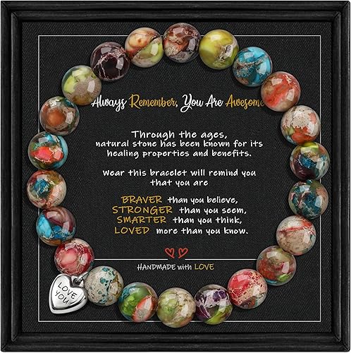 Stocking Stuffers for Teens, Christmas Gifts for Mom from Daughter Beaded Bracelets for Women Teen Girl Gifts Adjustable Charm Link Bead Birthday Graduation Gift for Her Girlfriend Sister