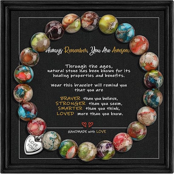 Stocking Stuffers for Teens, Christmas Gifts for Mom from Daughter Beaded Bracelets for Women Teen Girl Gifts Adjustable Charm Link Bead Birthday Graduation Gift for Her Girlfriend Sister