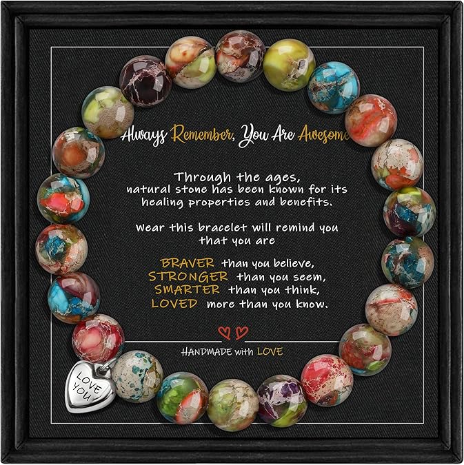 Stocking Stuffers for Teens, Christmas Gifts for Mom from Daughter Beaded Bracelets for Women Teen Girl Gifts Adjustable Charm Link Bead Birthday Graduation Gift for Her Girlfriend Sister