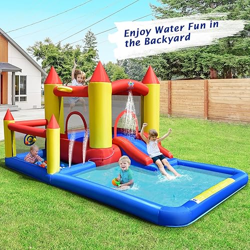 Miniatura 3 de COSTWAY Castillo inflable del tobogán acuático de los niños de la casa de la despedida interior y al aire libre wventilador 480W