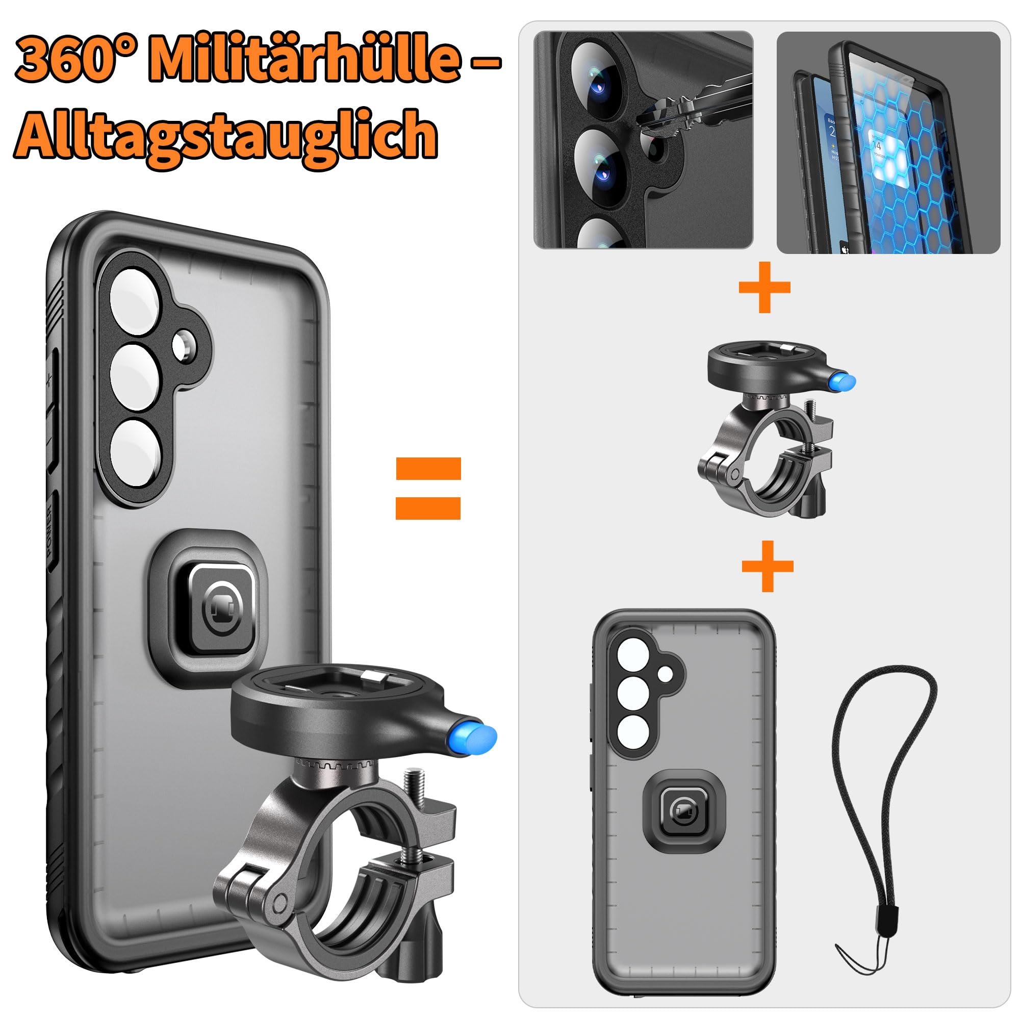 Cozycase 1S-Kn. Wasserdicht Handyhalterung Fahrrad Für Samsung Galaxy S26 | Anti-Diebstahl Hülle Handy Halter Motorrad Lenker Rennrad Mtb Ebike Bike Phone Holder Mount Fahrradhalterung IP68 Waterproof