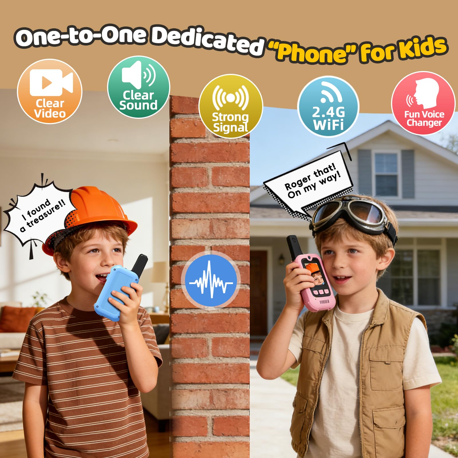 Video Walkie Talkies for Kids, 2 Pack Long Range Walkie Talkies with Screen & Voice Changer, Outdoor Toys for Boys Girls Ages 3-12, Family Games Birthday Gifts for Kids (Blue+Pink)