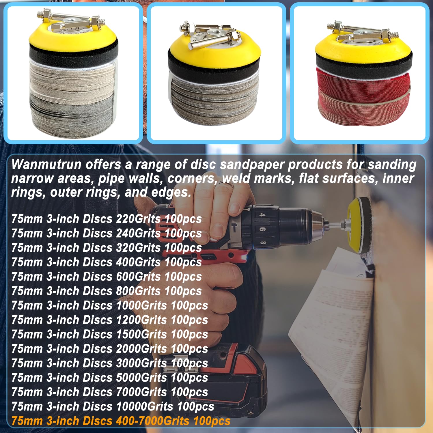 75MM Dischi Abrasivi Velcrati 100 pezzi 400 600 800 1000 1200 1500 2000 3000 5000 7000Grana Carta Vetrata Impermeabile in Carburo di Silicio Adatta per Piccole Lucidatrici