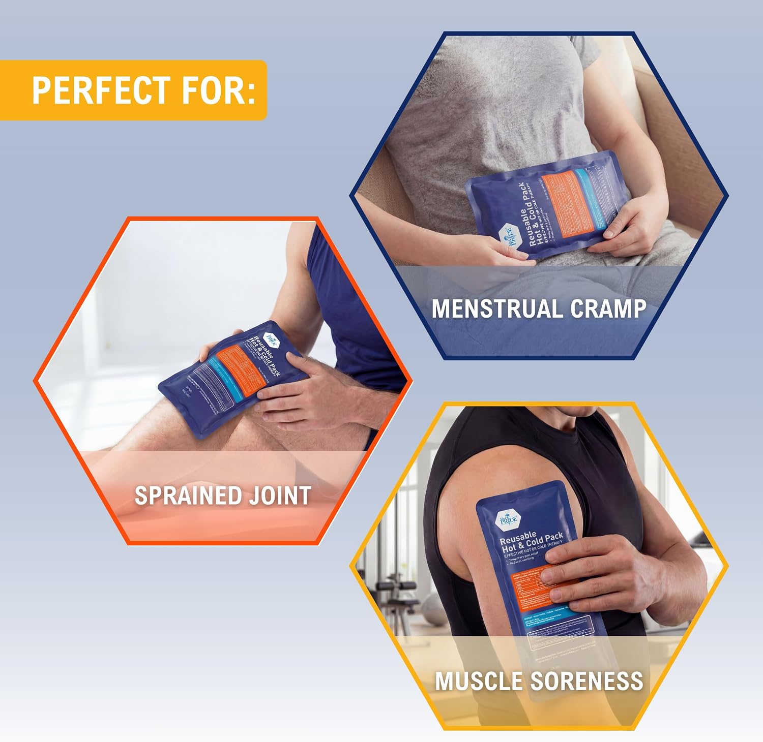 MED PRIDE Reusable Hot and Cold Gel Ice Packs for Injuries Microwavable & Freezer Safe Pain Relief Swelling Flexible Compress Pack of 2