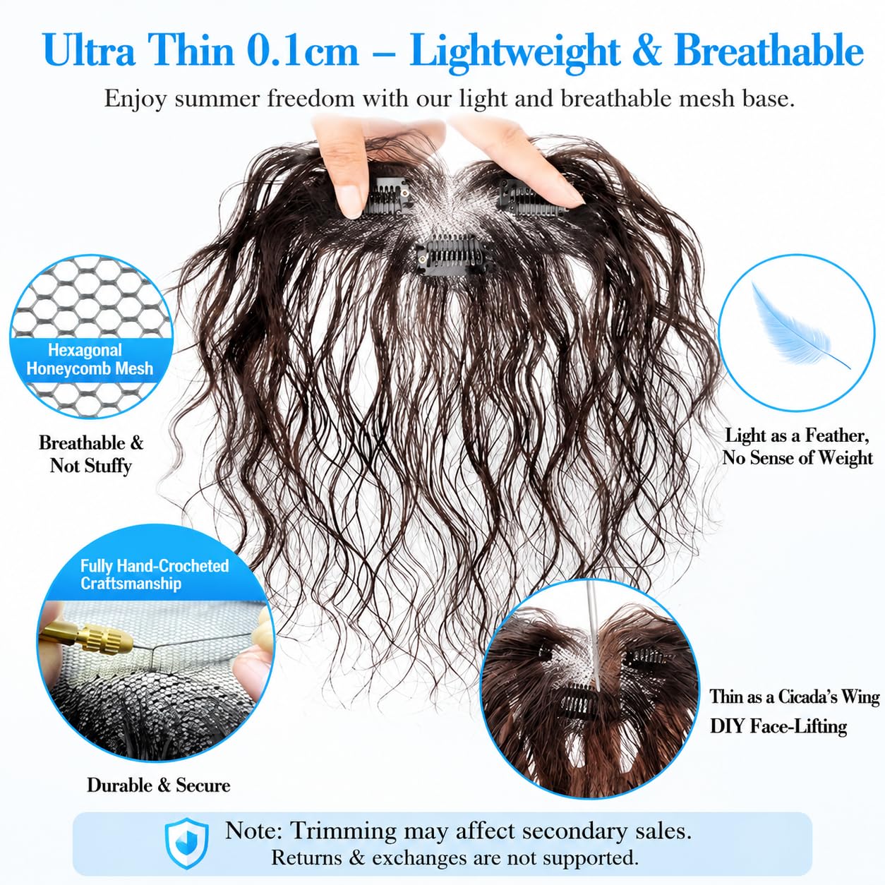 Photo 1 of AYunhe Curly Human Hair Topper with Bangs 2"x4.7" Front Hairline Concealer 10 Inch Ultra Thin Wavy Wiglet for Women Short Hair and Updos (5 * 12cm Black Curly No Bangs)