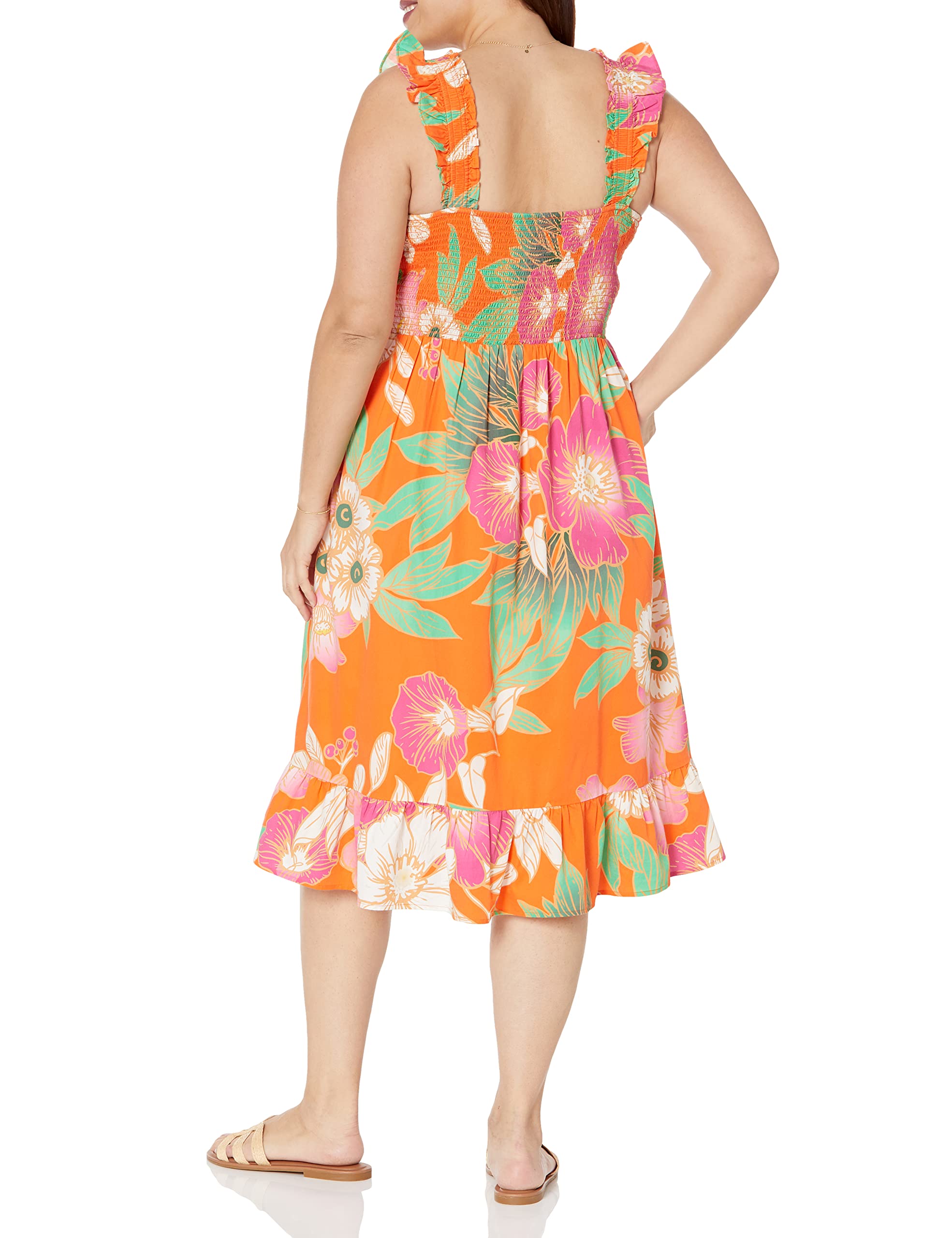 The Drop Women's Kimi Ruffled Shoulder Smocked Midi Dress