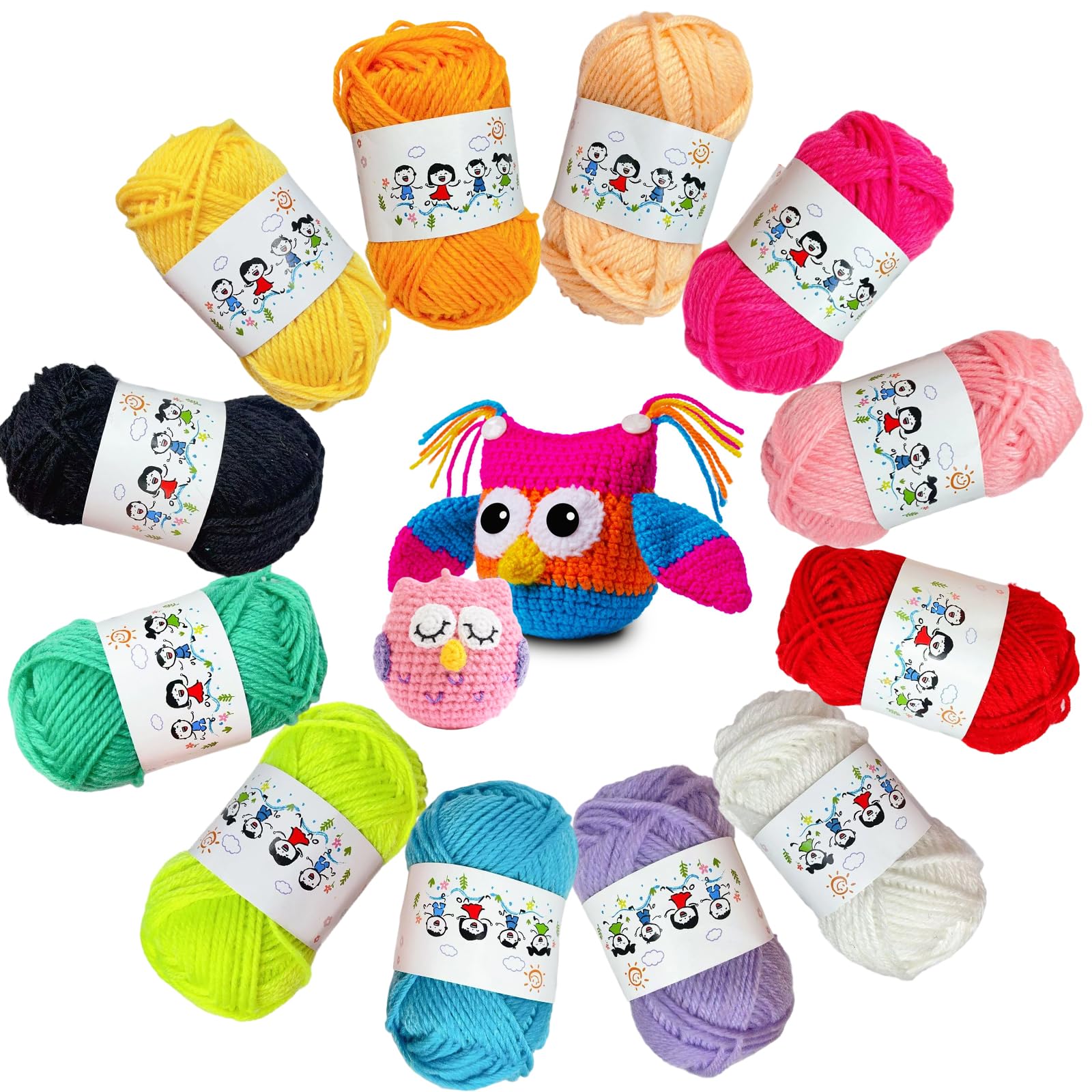 PEAPIN Crochet Yarn Set, 12 Colour Crochet Wool for Crochet Projects