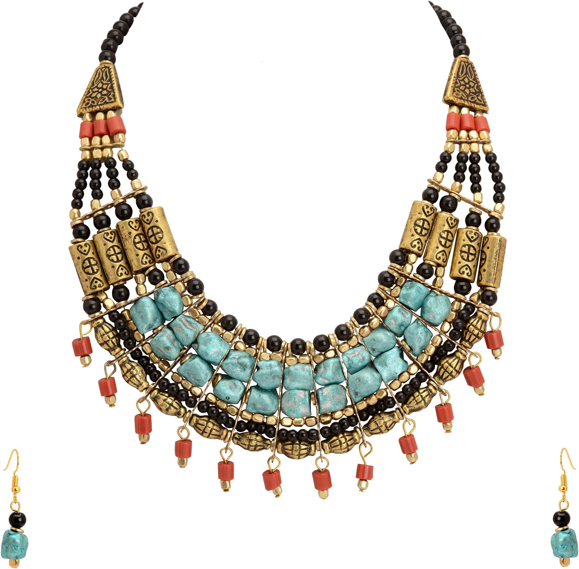 Zephyrr Tibetan Necklace and Earrings Set For Women Statement Choker Ethnic Junk Handmade Mosaic Jewelry For Girls