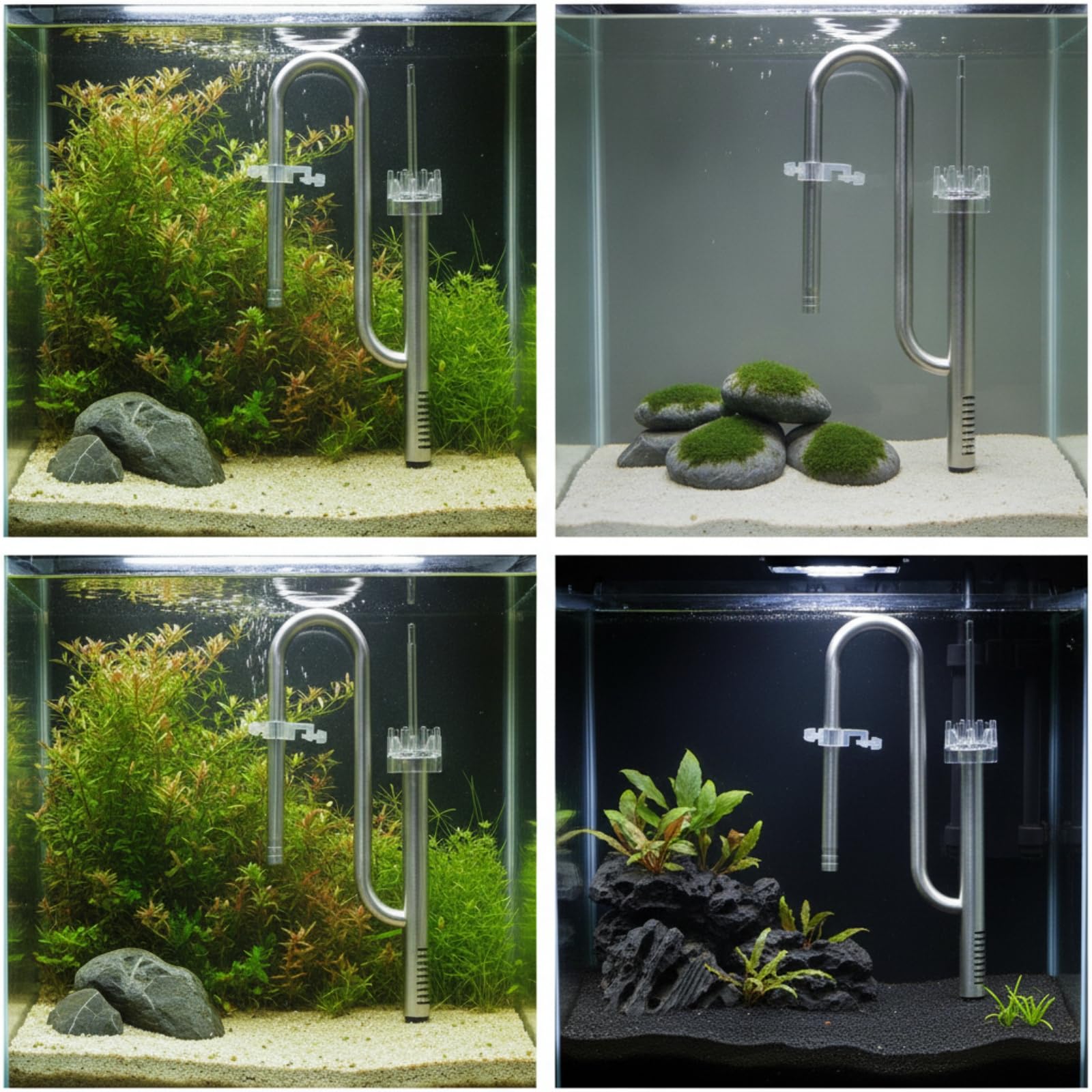 Skimmer di Superficie per Acquario Kit Tubi Ingresso Uscita Inox 304 con Bocca Curva Regolabile per Filtrazione E, Set Di Rimozione Olio Da 12 Mm, Modalità Superiore