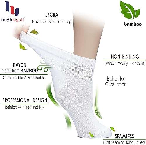 Miniatura 2 de Hugh Ugoli Calcetines para diabéticos para mujer, súper suaves, finos calcetines de bambú anchos, sueltos, parte superior no vinculante, puntera sin