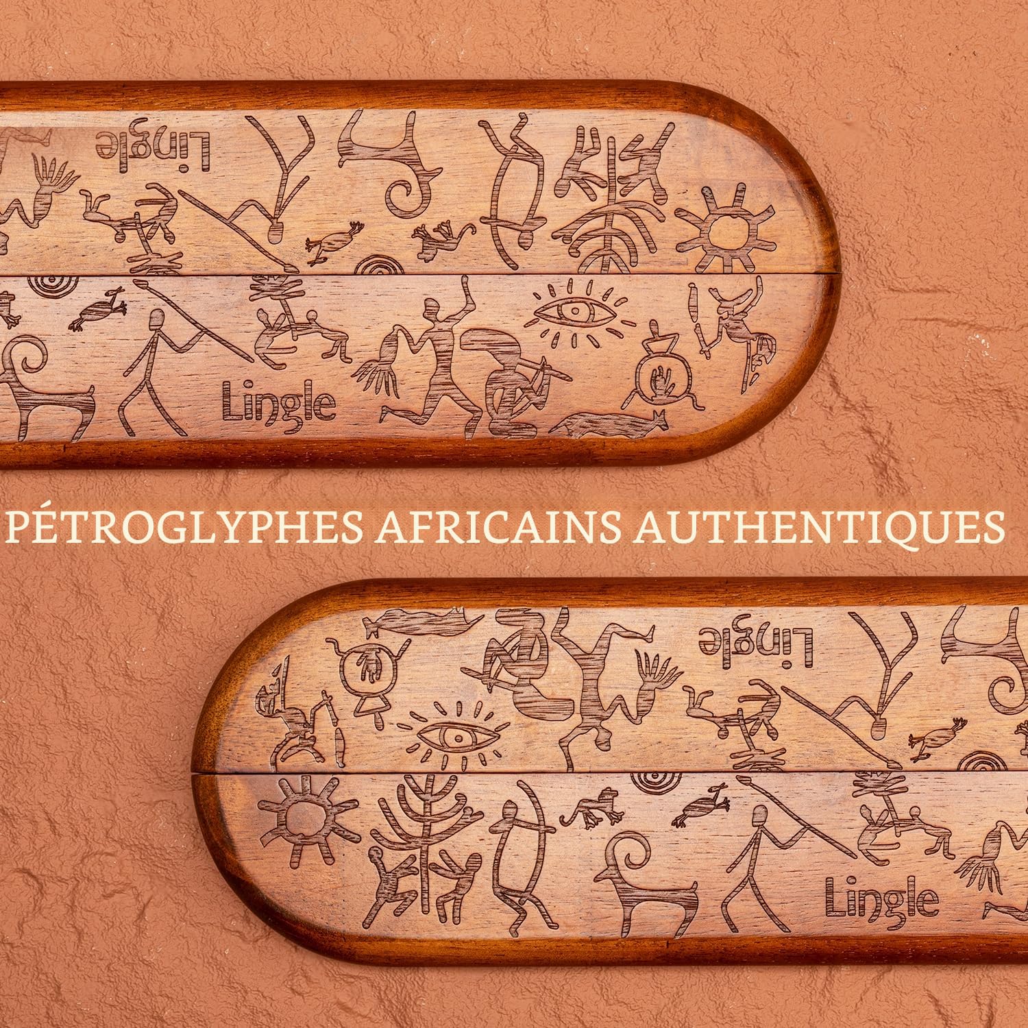 54cm Set de Mancala Deluxe : Plateau en Bois véritable avec 48 Pierres précieuses Naturelles mélangées - Pictogrammes africains Authentiques, Design Pliable pour Un Jeu de stratégie à 2 Joueurs