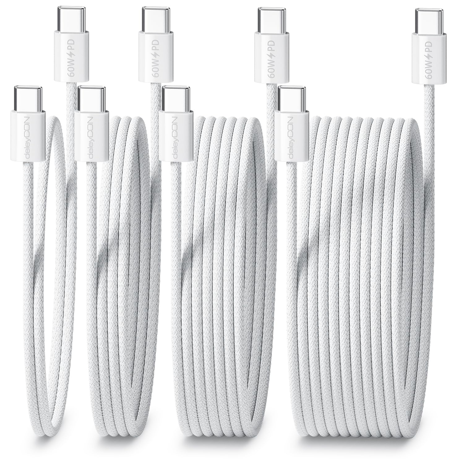 deleyCON 60W USB C Cable Set [4er Pack, 0,5M 1M 2M 3,0M] PD 3.0 USB-C a C Carga Rápida para iPhone 17 16 Pro Max Air Galaxy S26 S25 A56 A17 A26 iPad MacBook Xiaomi Switch PS5