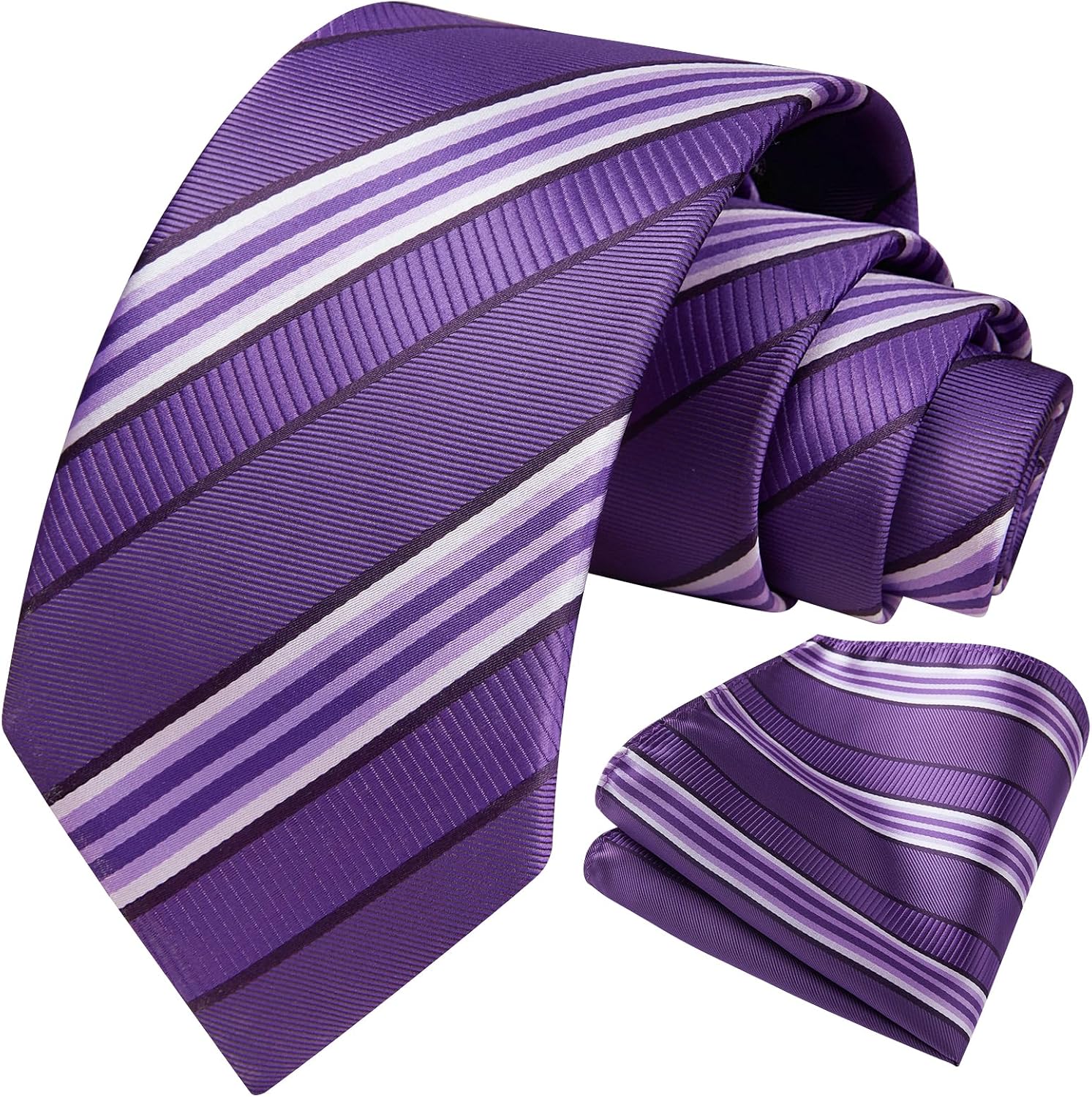 HISDERN Mens Striped Ties Classic Silk Woven Tie and Pocket Square Set Formal Business Necktie Handkerchief for Wedding