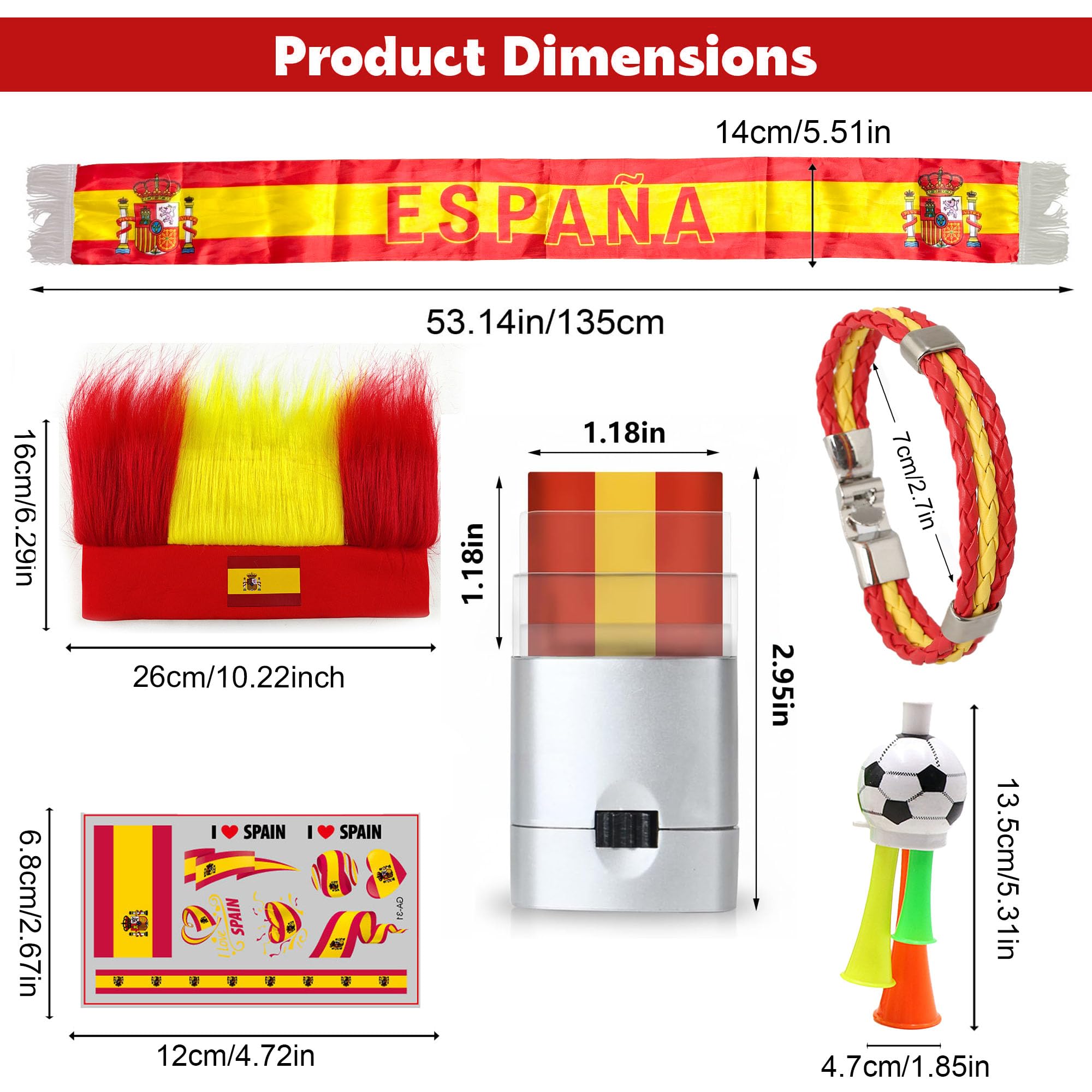 Juego de 6 piezas para fans de la Copa del Mundo de Fútbol 2026, bufanda, rotulador de maquillaje, diadema, pulsera de piel, cuerno y tatuaje para hombres y mujeres, estadio de fútbol y