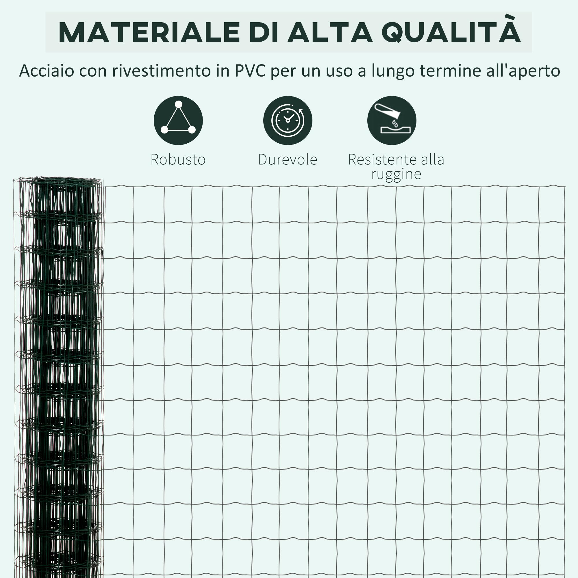Outsunny Rete di Recinzione 25x1.7m in Acciaio Plastificata per Giardini e Spazi Esterni, Rotolo da 25m e Altezza 1.7m, per Giardino e Pollame, Verde