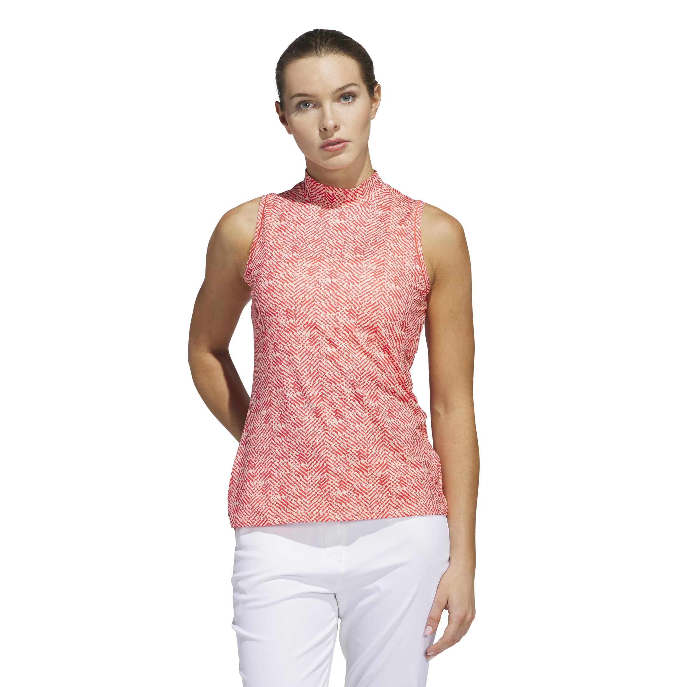 adidas Womens Ultimate365 Mock Neck Sleeveless Polo Shirt, Pure Ruby, L