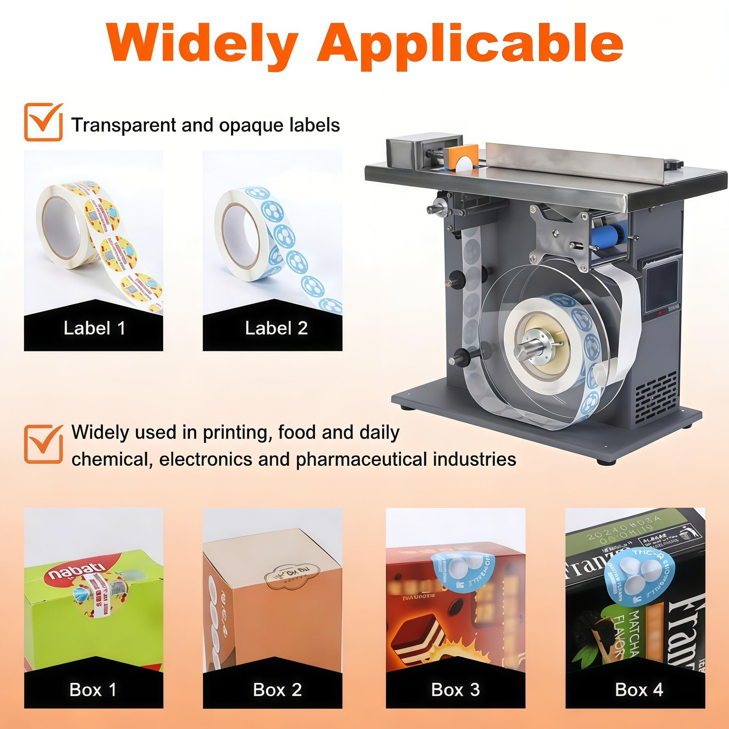 Etichettatrice, applicatore di etichette angolari 200w, applica 15-30 etichette/min, etichettatrice automatica ad angolo retto 2 in 1, regolazione velocità/lunghezza 20-50mm
