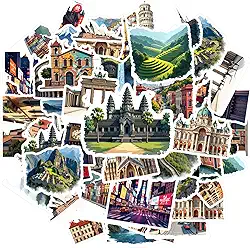 35 peças de adesivos de arquitetura de marcos mundiais de arquitetura de brinquedo detalhados para laptop, bagagem, álbum de recortes, diário, adesivo, mala, telefone, bagagem, laptop, guitarra, carro