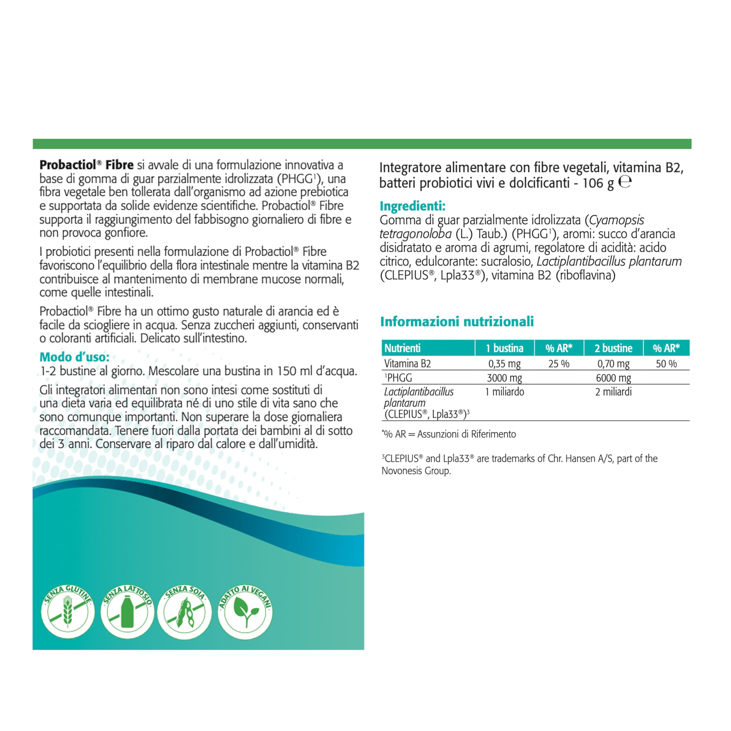 Metagenics Probactiol Fibre - Integratore per il supporto intestinale 3-in-1 con fibre, batteri vivi e vitamina B2 - Gusto arancia, 28 bustine