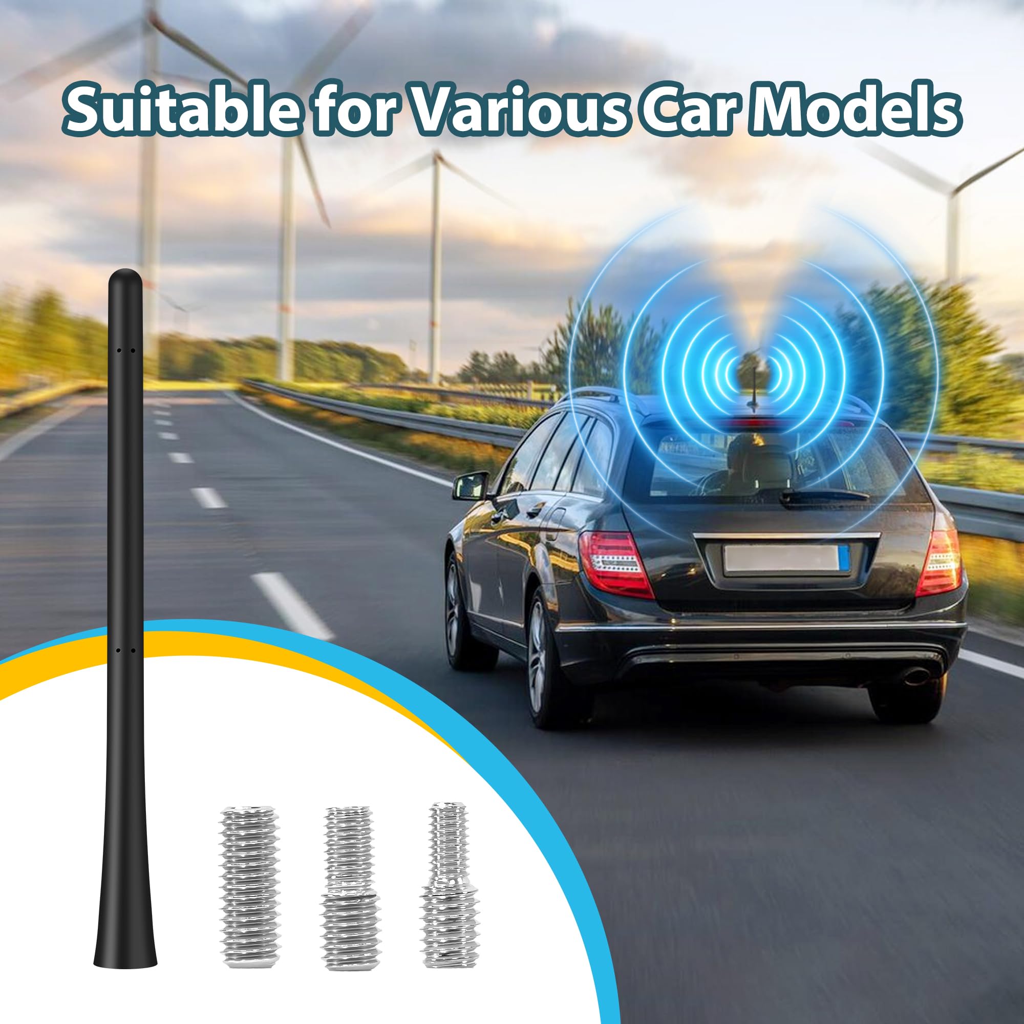 Sostituzione dell'antenna aerea di auto universale Tuolnk, antenna AM/FM con viti M4 M5 M6 7inch (18 cm)
