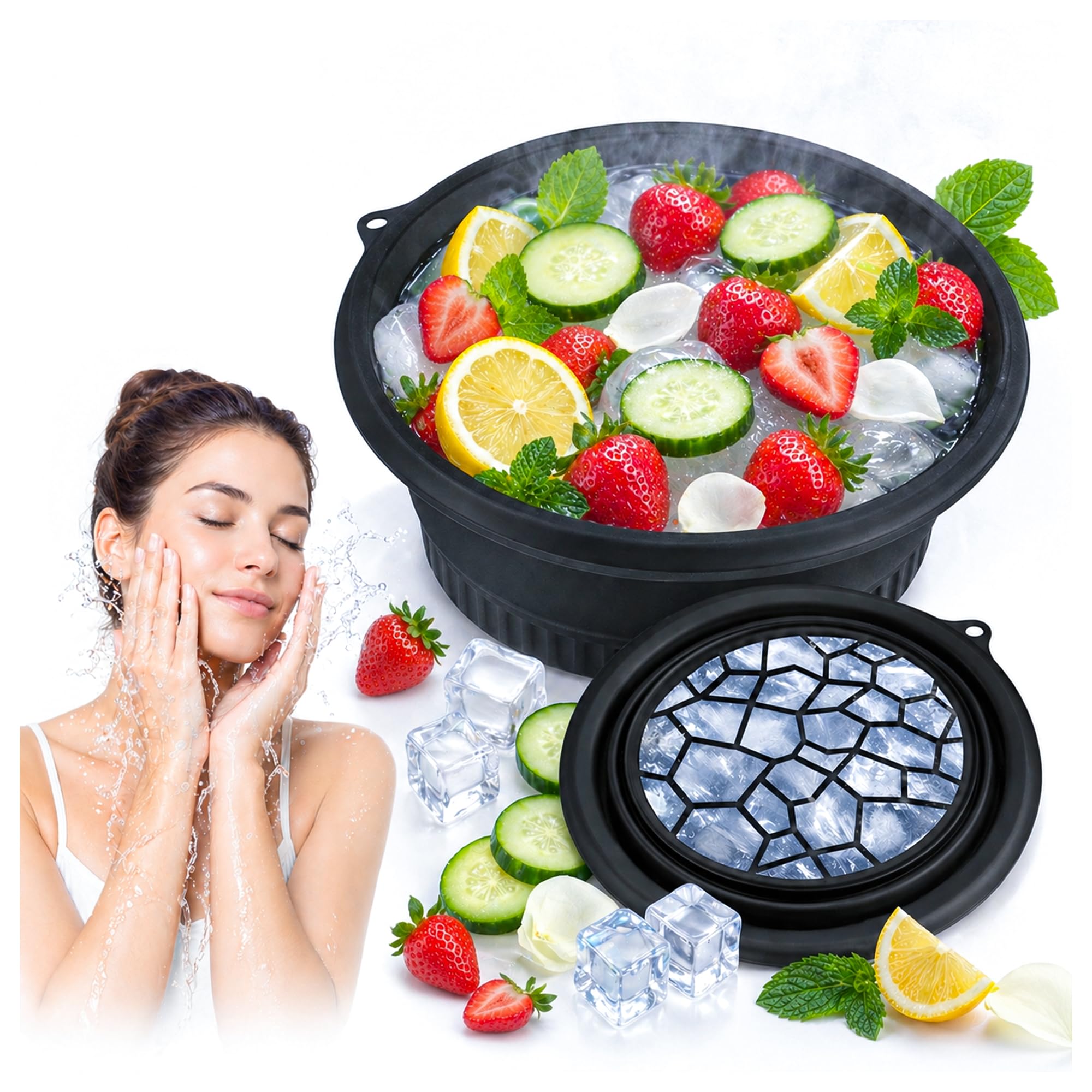Eightiz (Pack of 1) Silicone Ice Face Bowl with Built-in Ice Tray, Collapsible Face Ice Bath Tub for Ice Facial at Home Facial Ice Plunge Bowl for Skin Tightening, Acne Relief & Glowing Skin (Black).-image-38