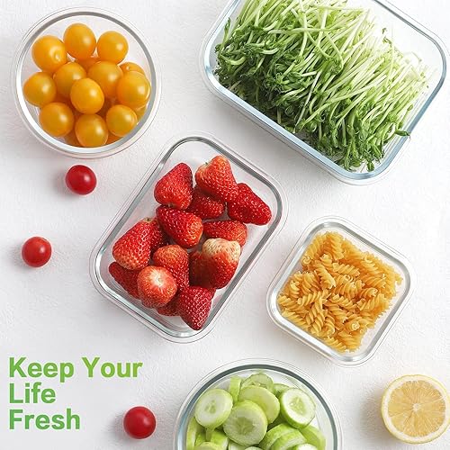 Miniatura 6 de HOMBERKING 9 juegos de recipientes de vidrio para almacenamiento de alimentos con tapas de bloqueo, recipientes de vidrio para preparación de