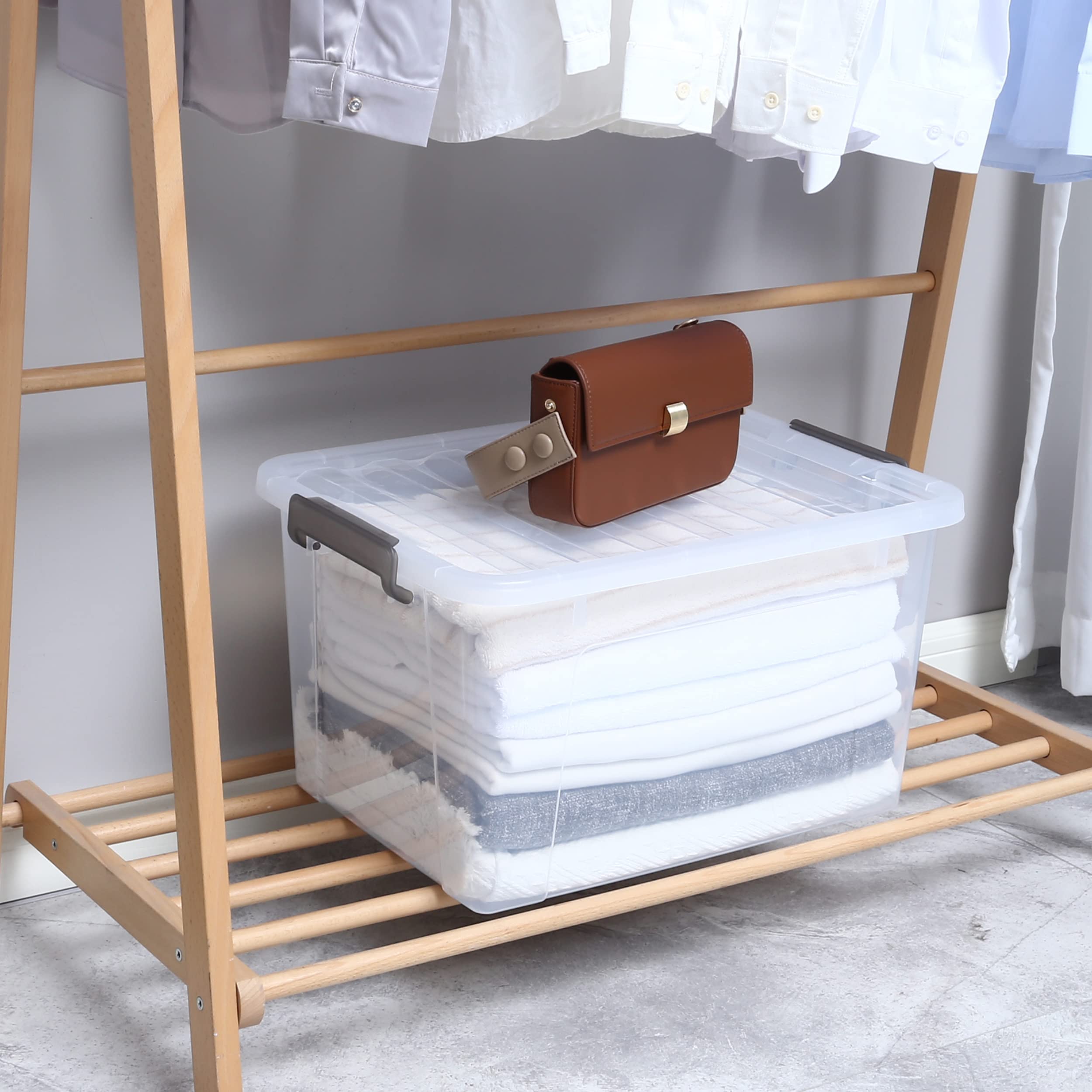 Citylife Juego de 6 Cajas de Almacenaje Organizadoras de 40 L con Tapa con Pinza Gris, Apilables para Organizar, Cajas de Plástico Grandes para Garaje, Armario, Aula, Cocina, 45,5 x 33,5 x 27 cm
