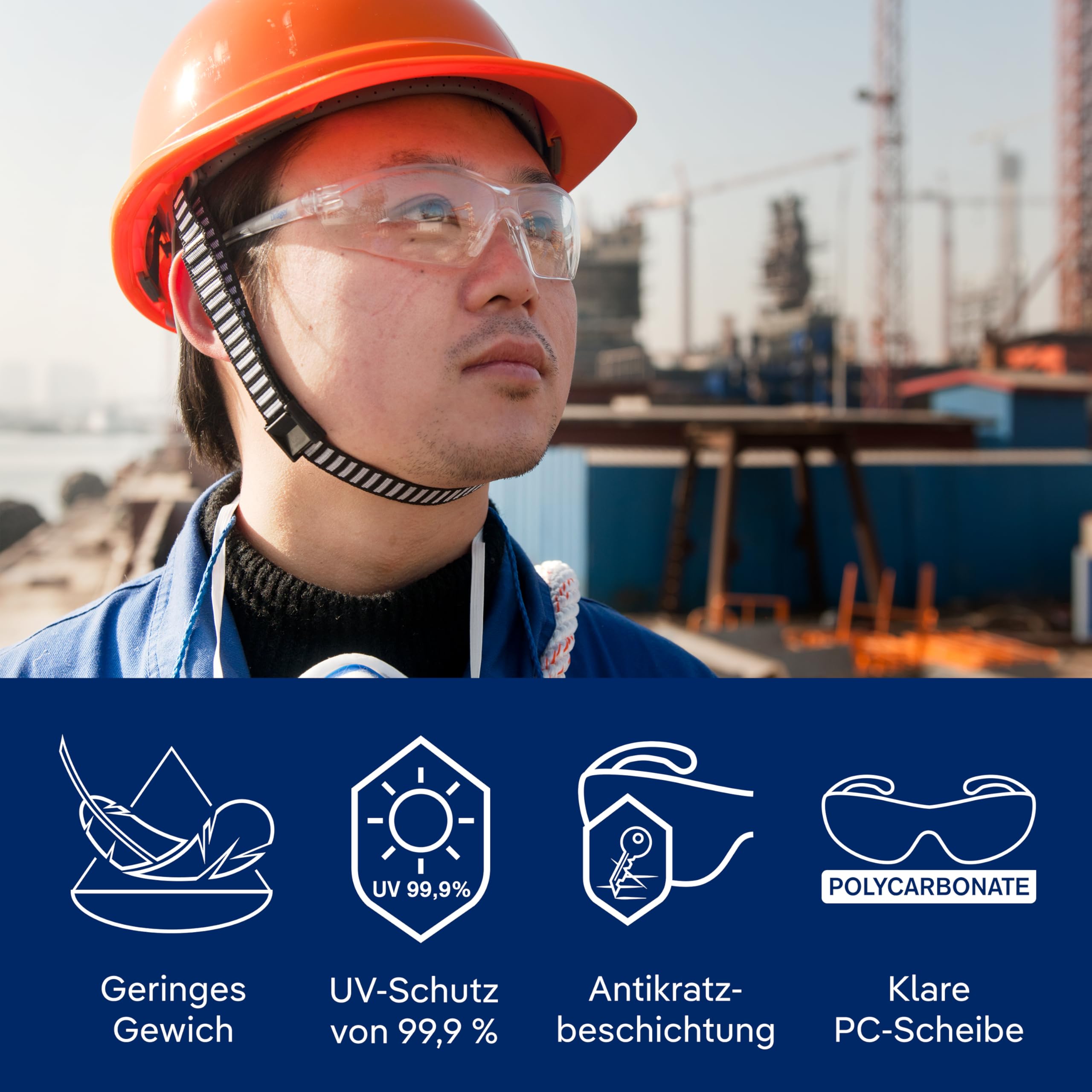 Dräger Schutzbrille X-pect 8320 | Leichte Sicherheitsbrille mit großem Sichtfeld | Für Baustelle, Werkstatt, Fahrrad-Fahren, Joggen | Klar, Kratzfest und beschlagfrei | 1 St. Oder 10 St.