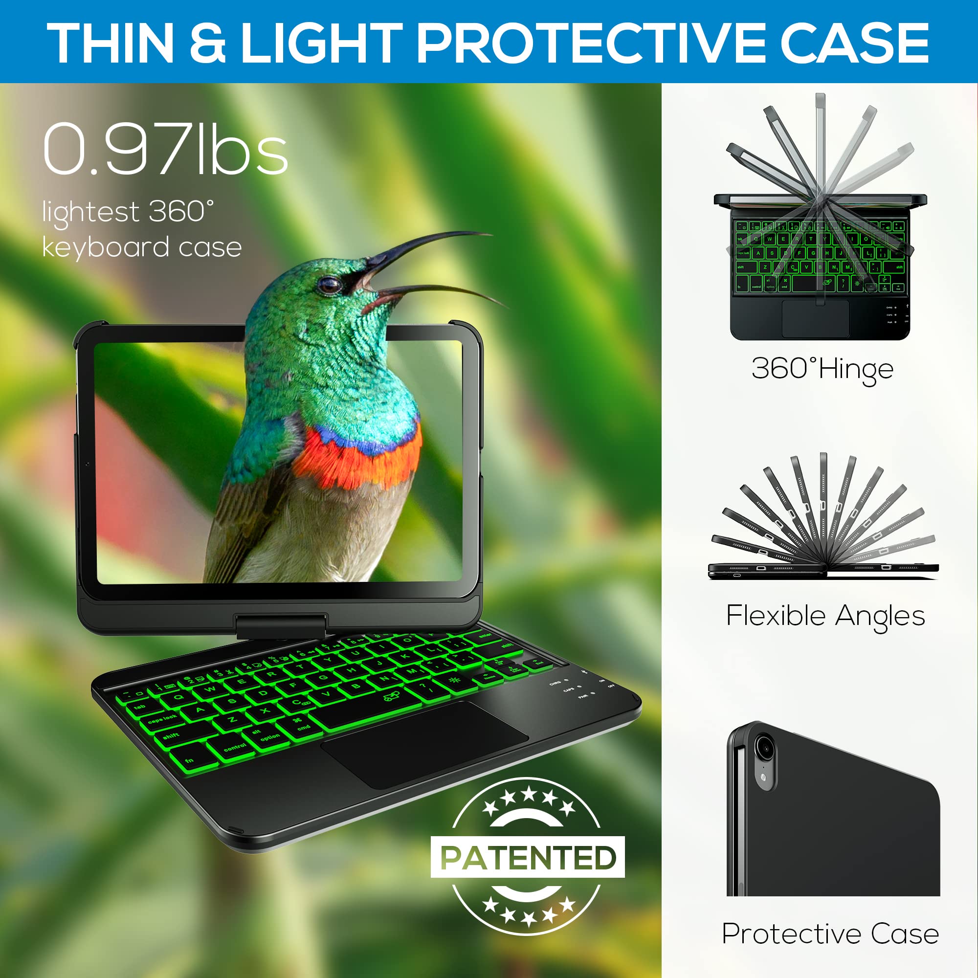 typecase Touch Keyboard Case for iPad Mini 6: 2021 8.3-inch 6th Generation, Touchpad 10 Colors Wireless Backlit Keyboard, 360 Rotatable iPad Mini 6 Keyboard, Slim Protective Cover Folio (Black)