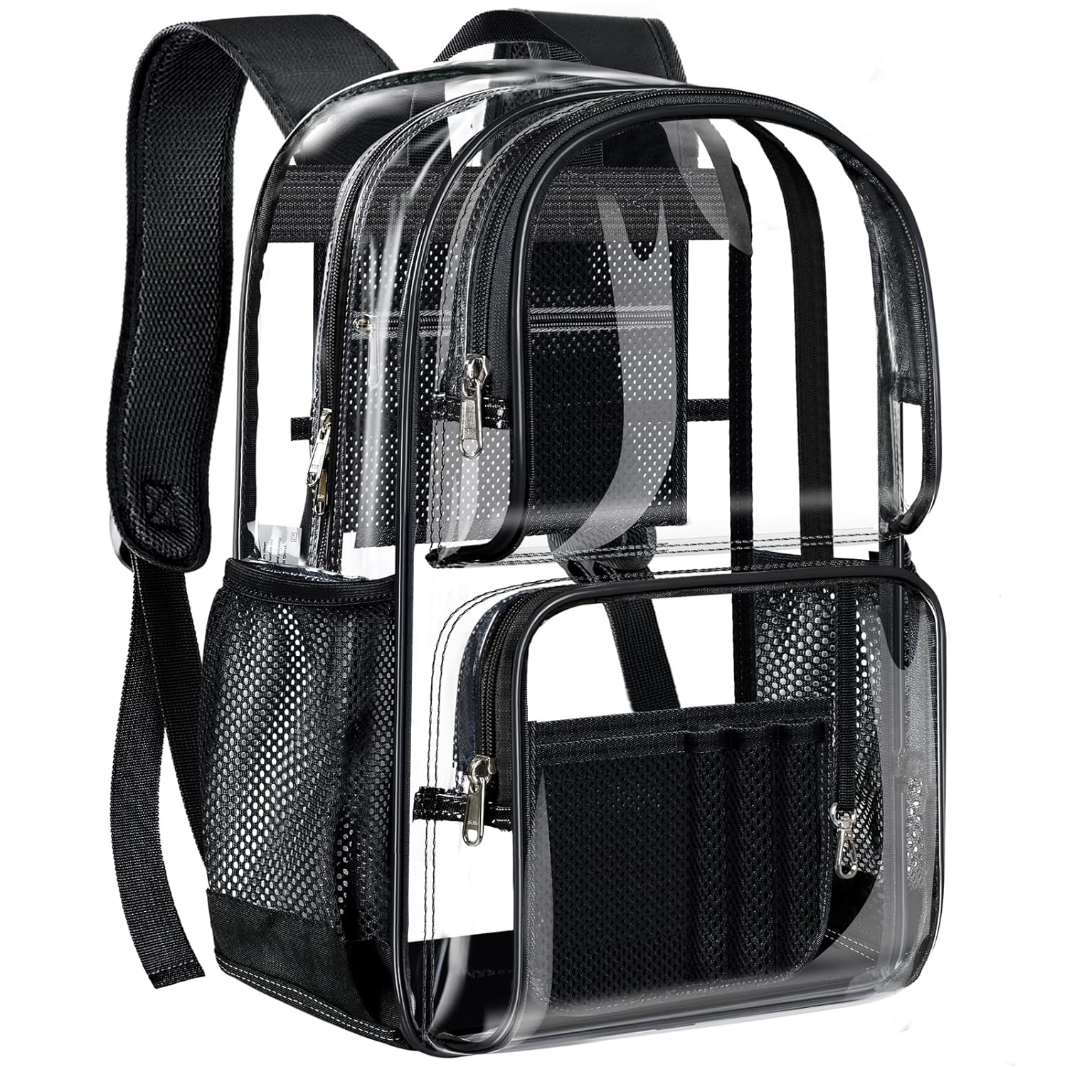 PAMANO Clear Backpack Heavy Duty Transparent See Through Bag for College Work Travel Security Black