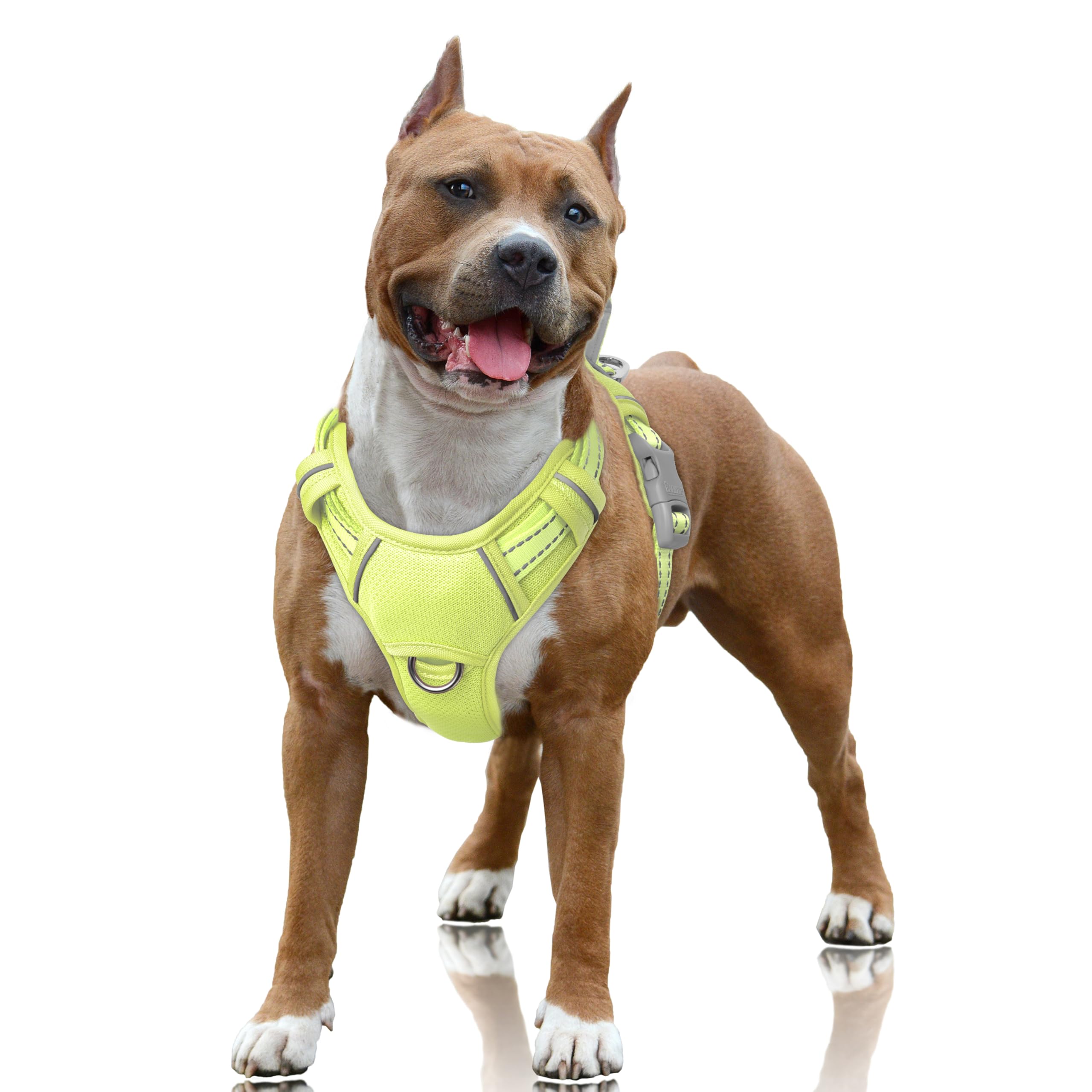 BARKBAY No Pull Dog Harness Large Reflective Dog Harness with Front Clip and Easy Control Handle for Walking Training Running with ID tag Pocket(Sunlight,L)