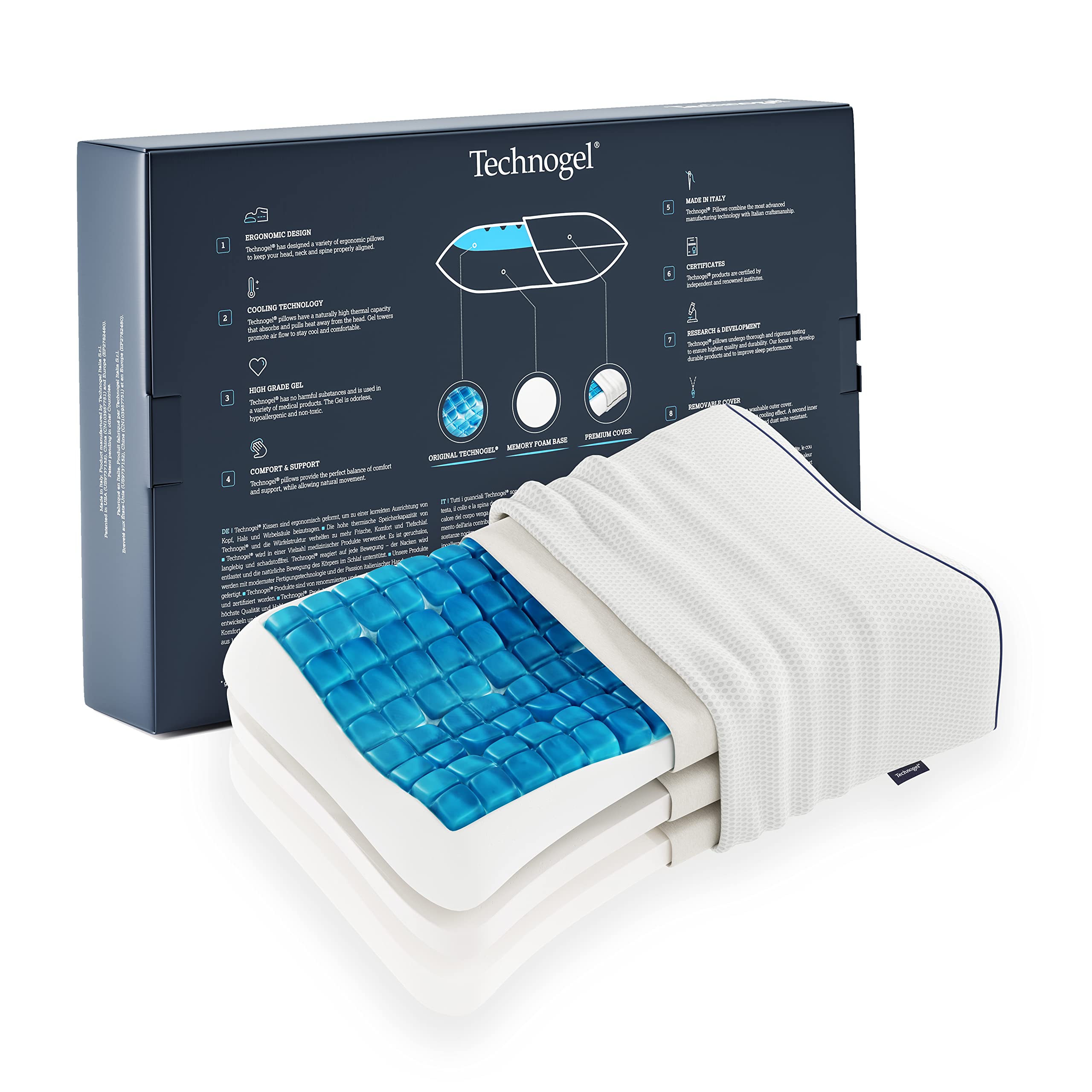 Technogel Adjustable Anatomic Curve Nackenstützkissen mit Gel – 4 Höhen für Rücken- & Seitenschläfer