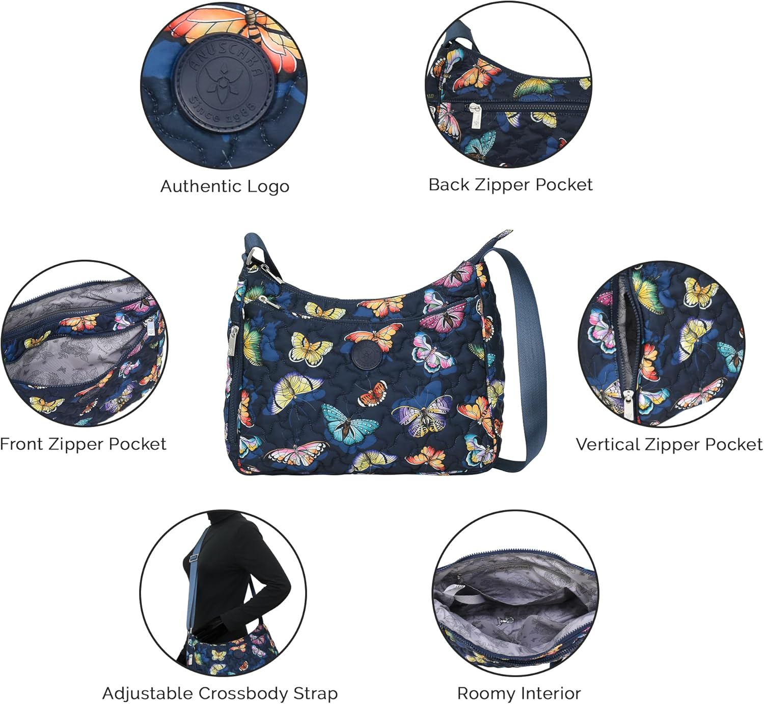 Anuschka Wanderlust Quilted Fabric Collection Women's Vegan Hobo - Image 5