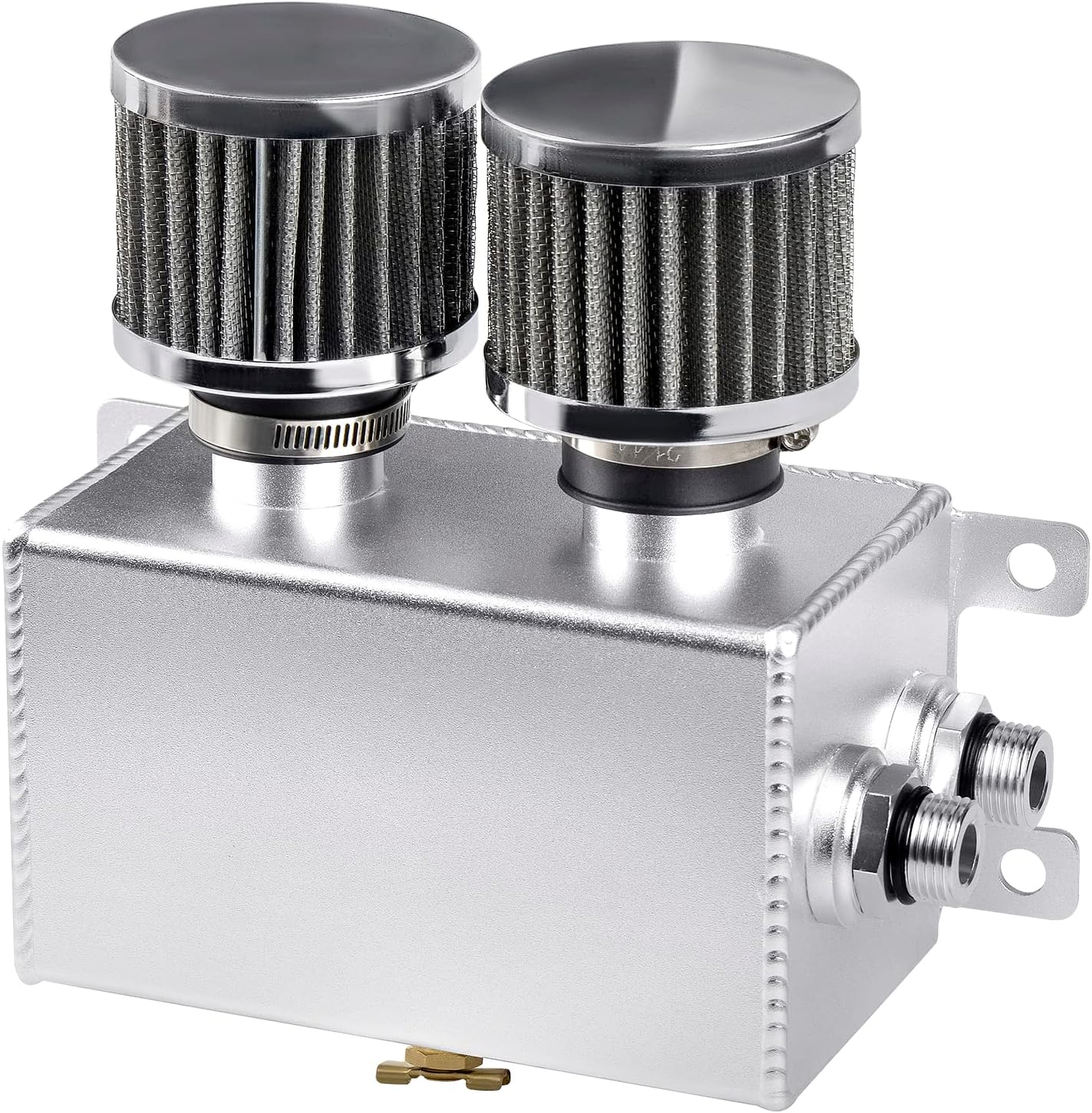 JDMON AN8 1.2L Dual Filter Engine Oil Catch Can Tank, Large Dual Breather Twin Baffle Oil Reservoir Tank, Silver