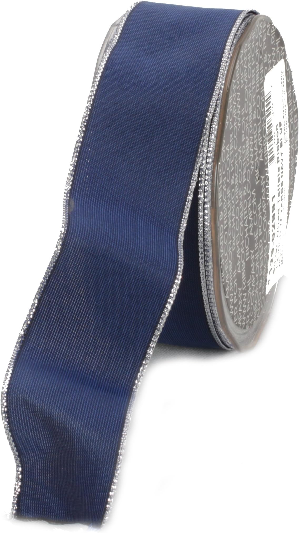 Ampelco Ribbon Company Silver Wired 27-Yard Taffeta Ribbon, 1.5-Inch, Navy Blue