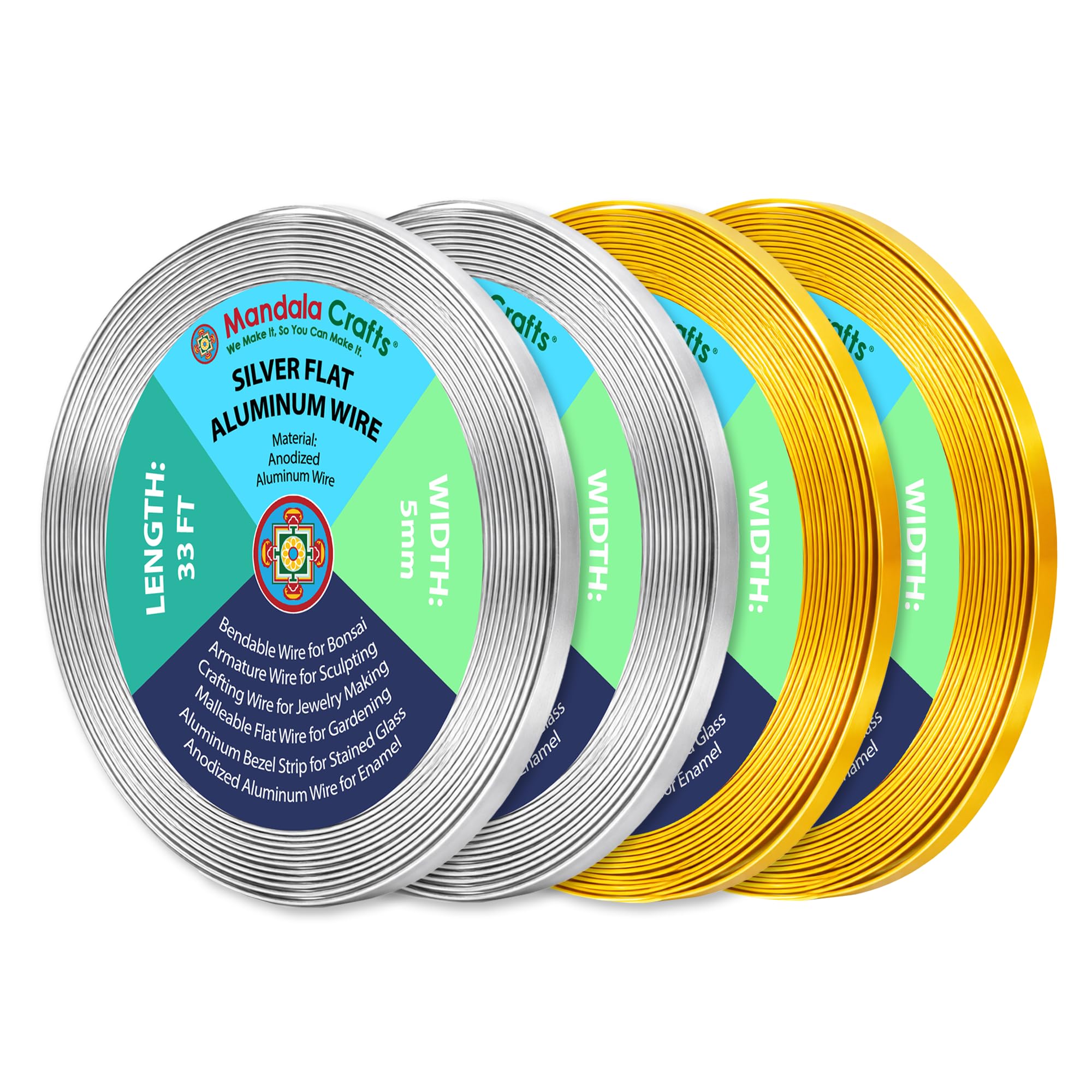Mandala Crafts 5mm Silver Tone &amp; Gold Tone Flat Aluminum Wire for Sculpting